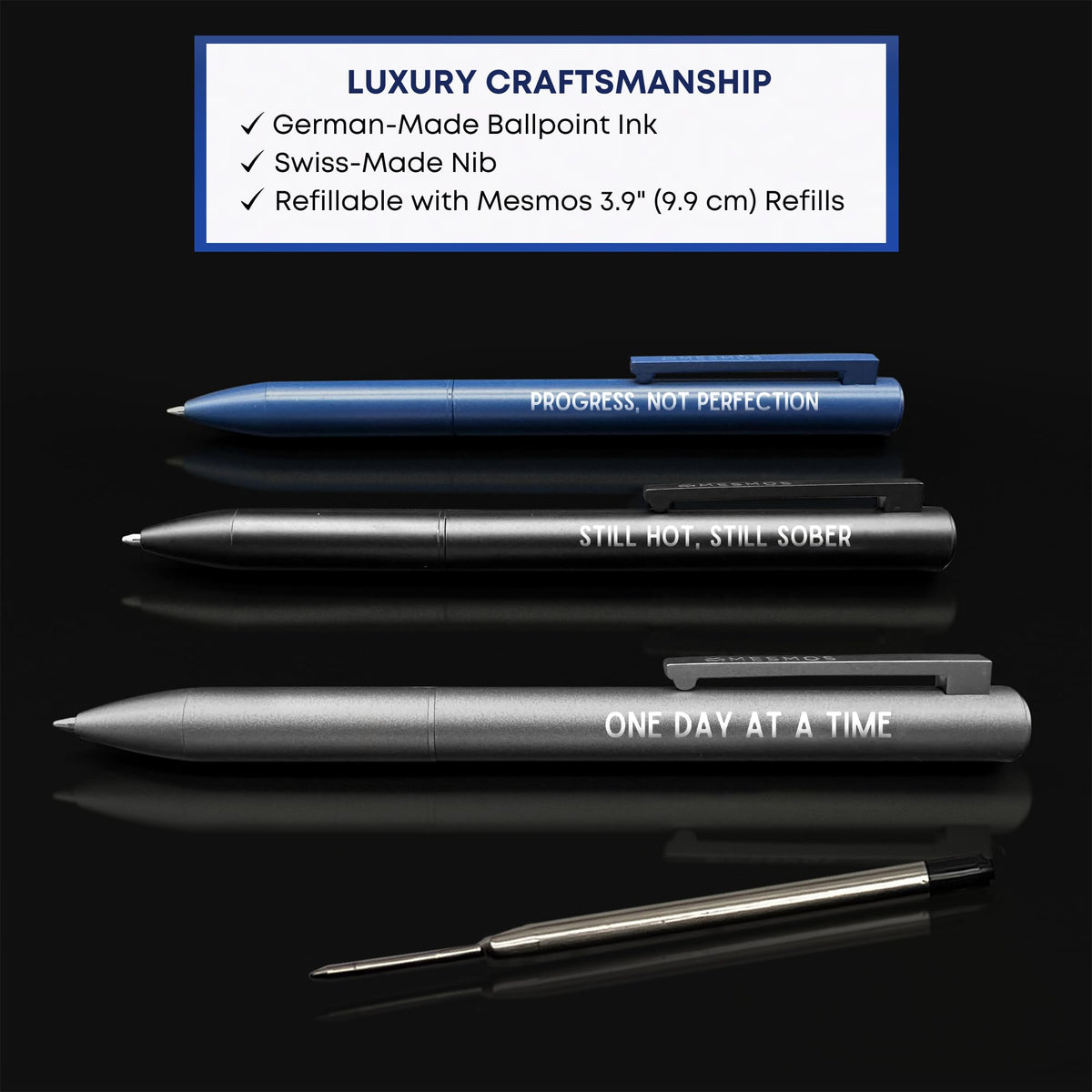MESMOS Meaningful Sobriety Gifts for Men, 3pk Fancy Pen Set with German-Made Ink, Inspirational