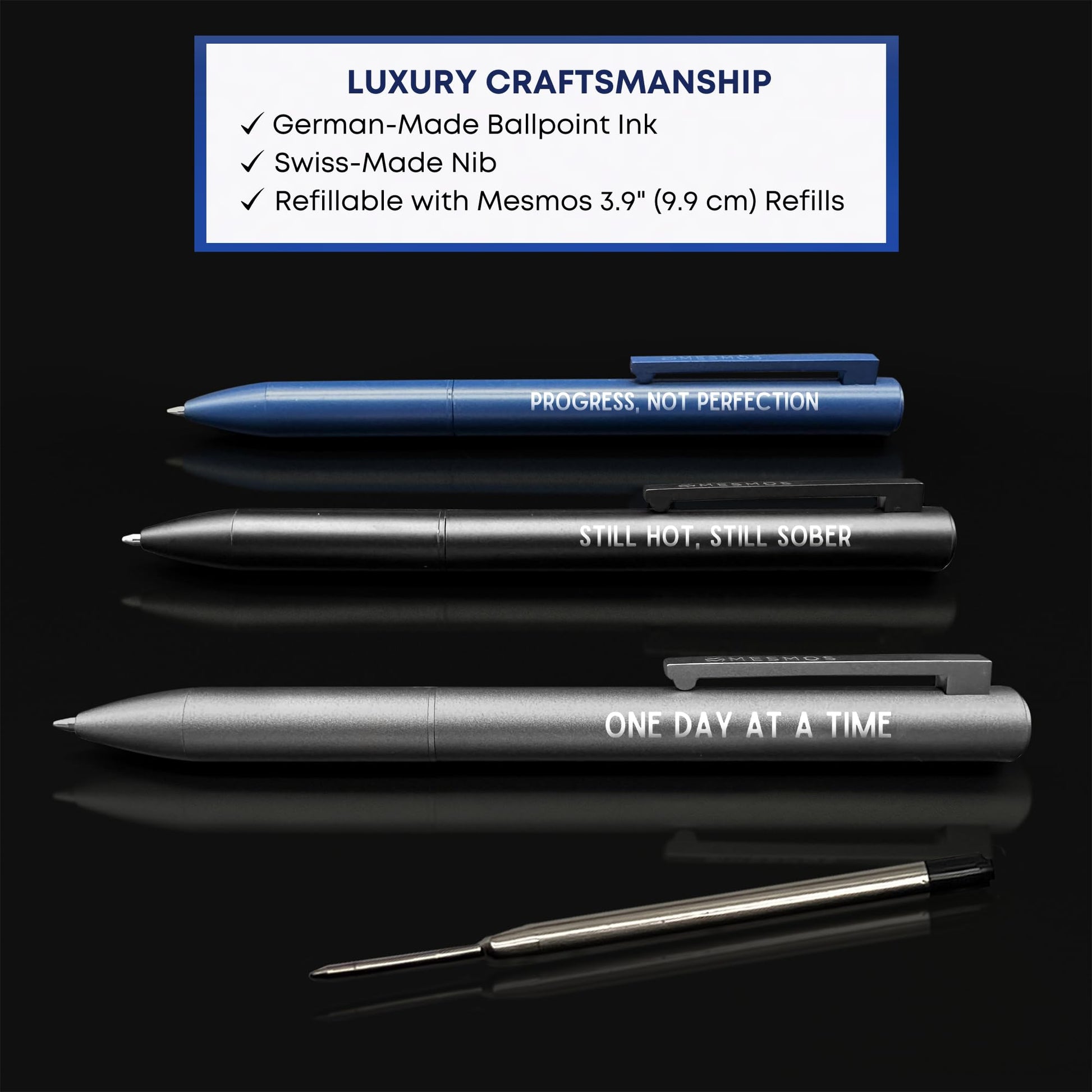 MESMOS Meaningful Sobriety Gifts for Men, 3pk Fancy Pen Set with German-Made Ink, Inspirational