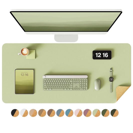 YSAGi Double-Sided Desk Pad, 35.4"x17" Leather & Cork, Matcha Green/Cork
