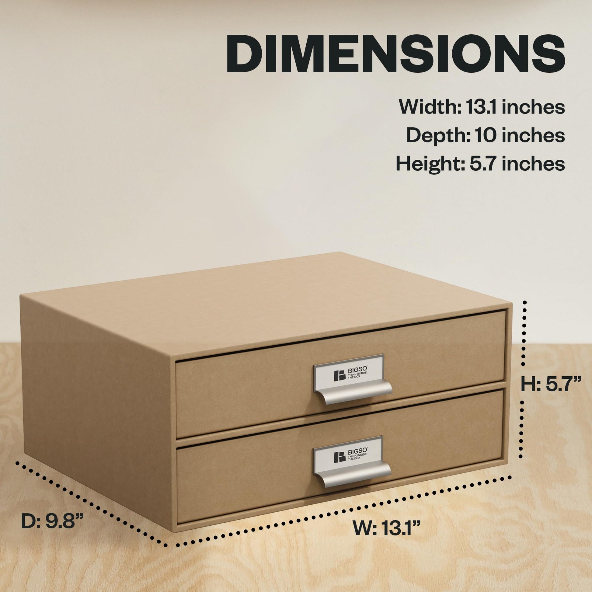 Bigso Birger 2-Drawer Fiberboard Document Letter Box - Paper Storage Drawers for A4 and Letter