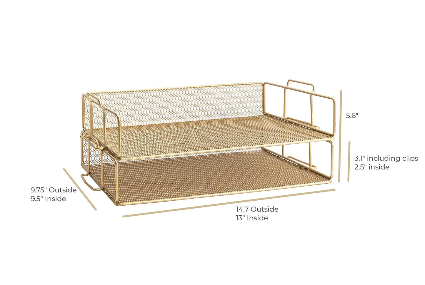 BLU MONACO | Paper Tray Stackable Gold Mesh Set of 2 | Stackable File Trays for Desk Organization |