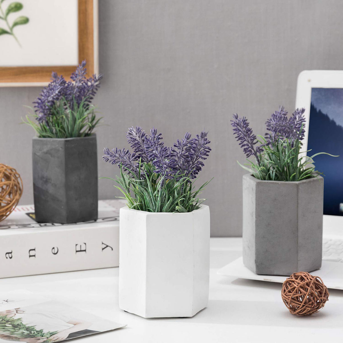 MyGift Cement Hexagon Pen Holders, Desktop Pencil Cups, Set of 3
