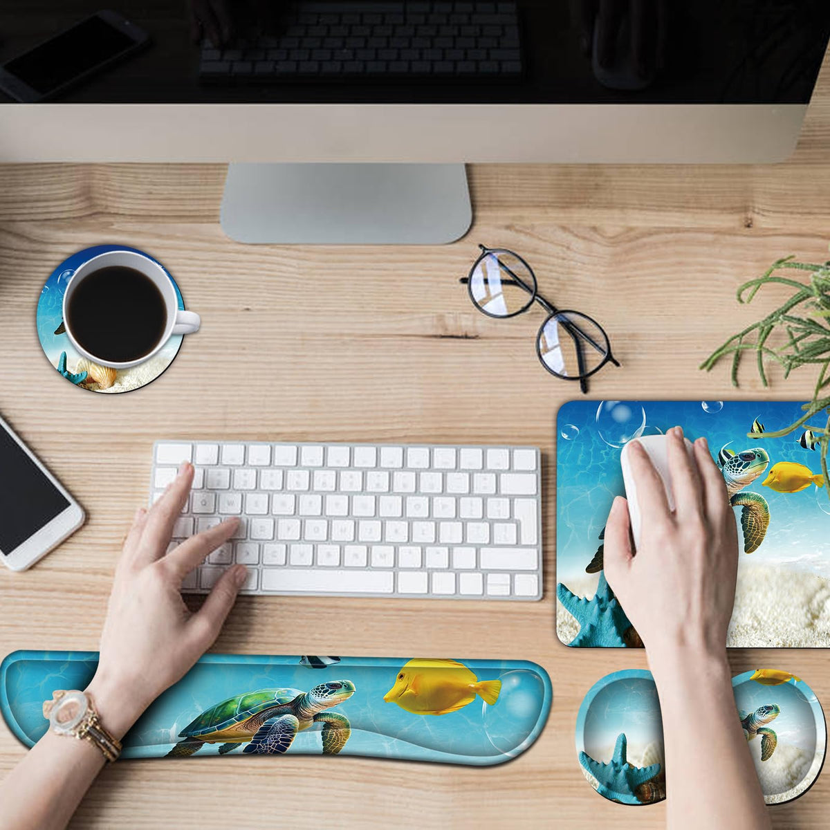 Keyboard Wrist Rest + Mouse Pad + Mouse Wrist Rest Support Set + Coaster, Ergonomic Memory Foam