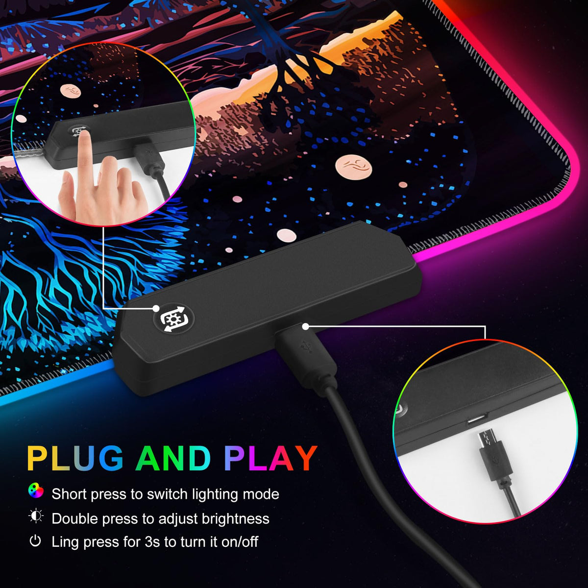 ARTSO Extra Large RGB Gaming Mouse Pad with 14 Light Modes, Extended Soft LED Mousepad, Anti-Slip