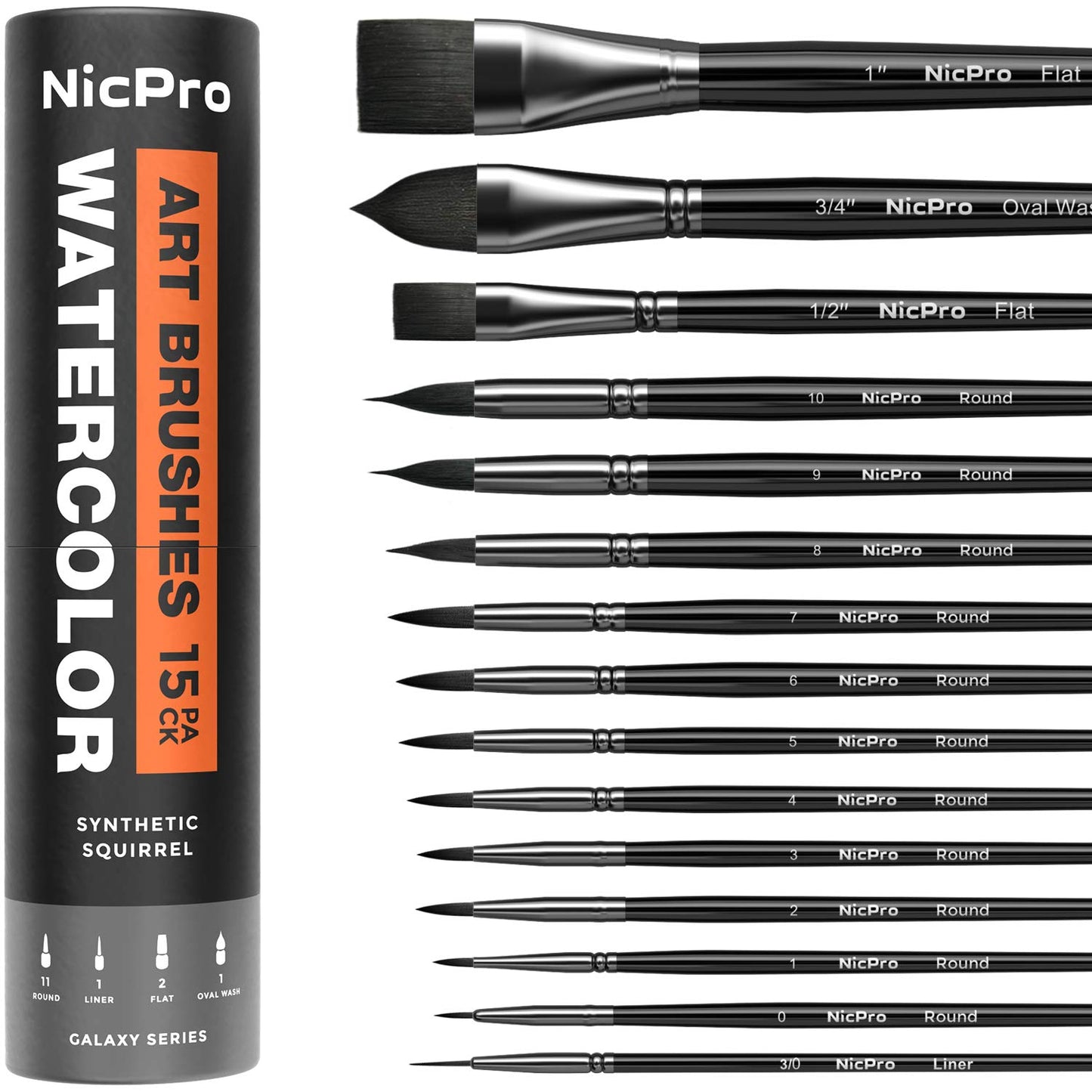 Nicpro 15PCS Watercolor Brushes, Synthetic Squirrel Professional Watercolor Paint Brush Set, Water