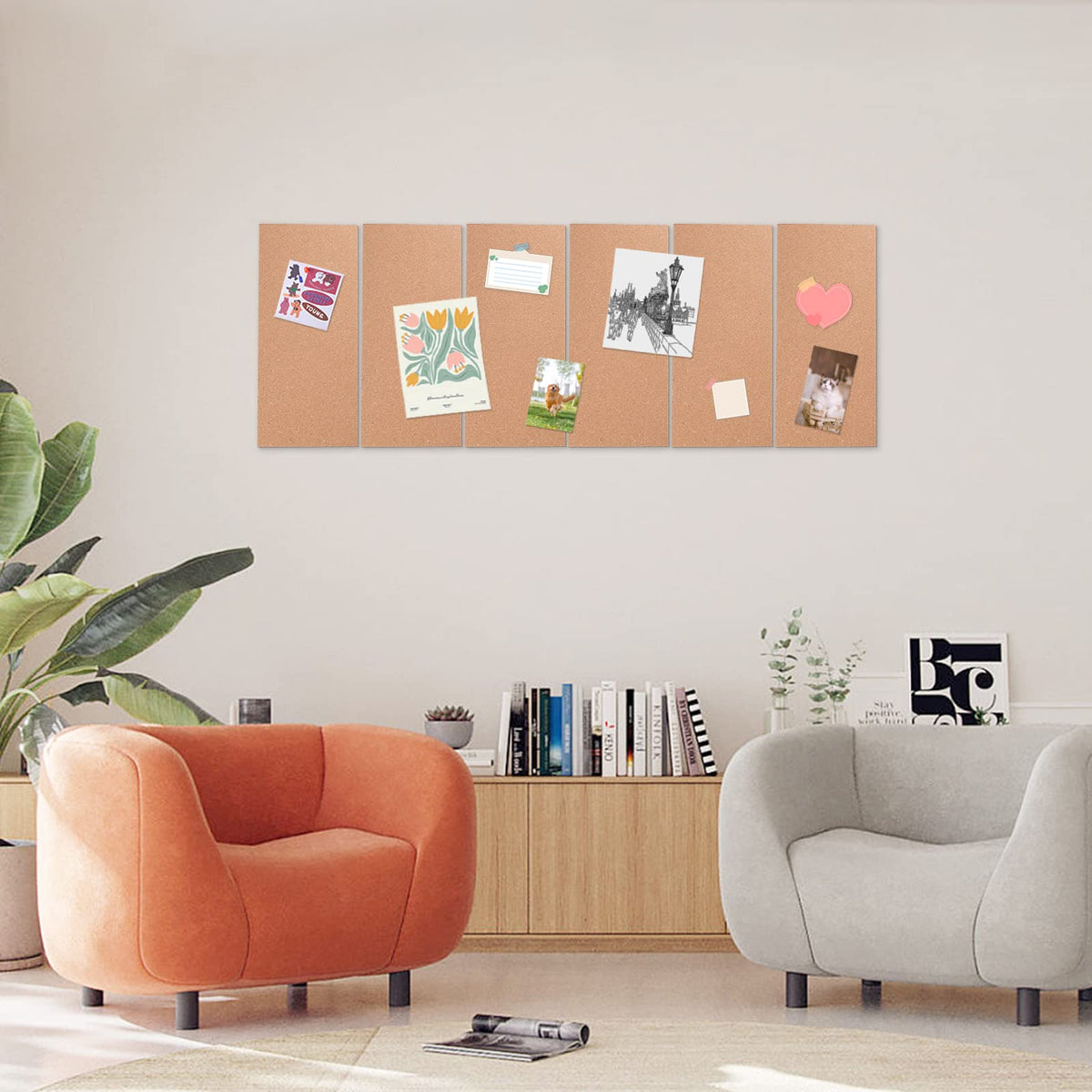 GARDYUE 4 Pack Cork Bulletin Board 17"x8" - 1/2" Thick Cork Board Tiles,Self-Adhesive Frameless