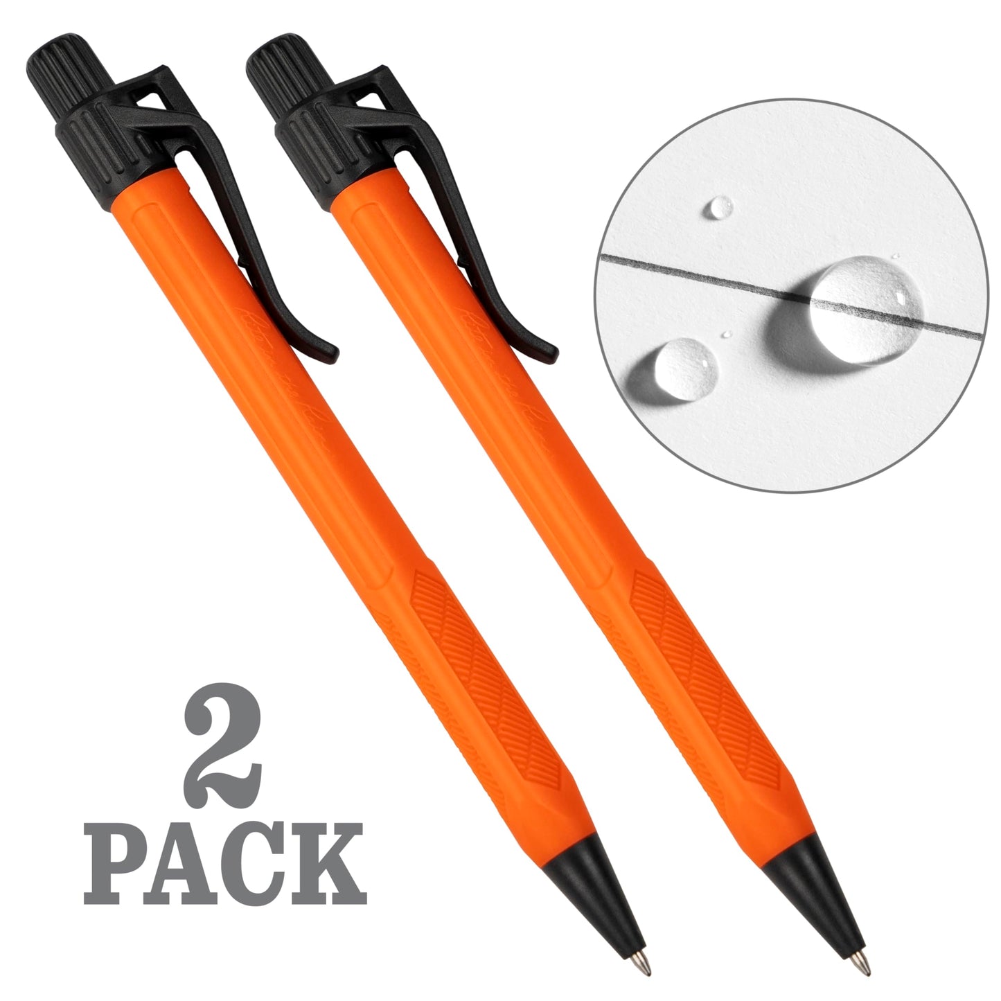 Rite in the Rain Weatherproof Durable Orange Clicker Pen - Black Ink, 2 Pack (No. OR11-2)