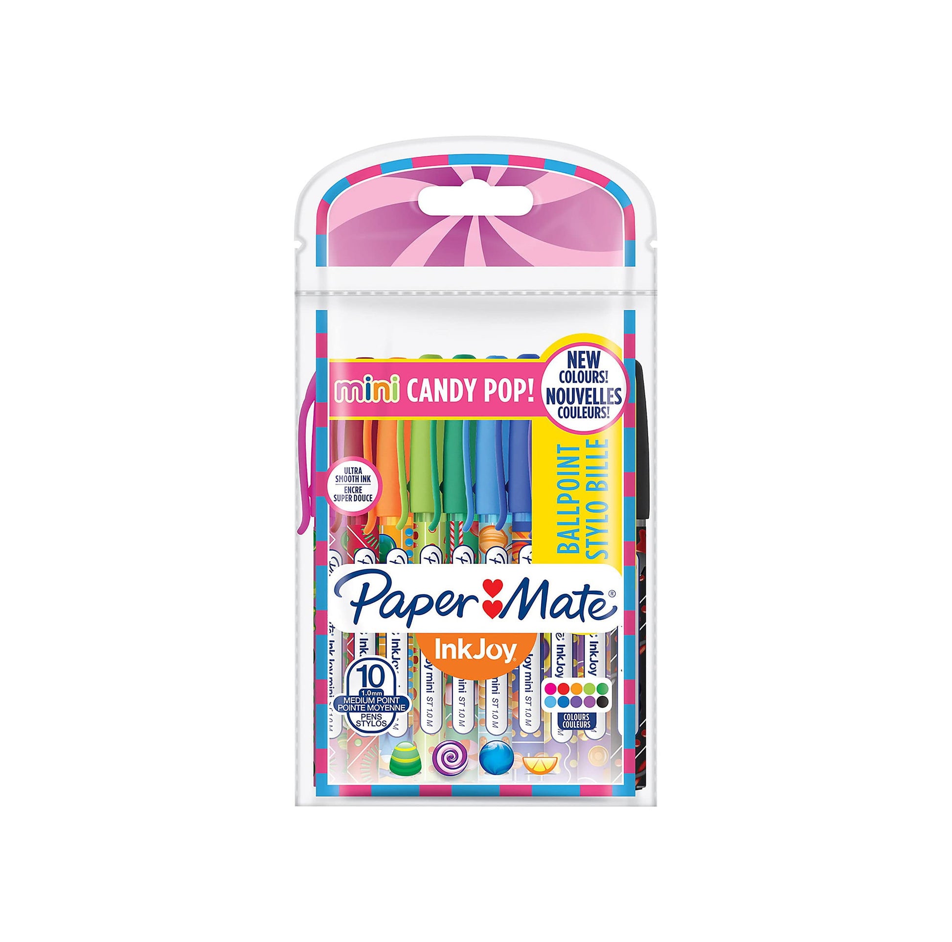 Paper Mate InkJoy Mini Ballpoint Pens | Retractable Medium Point (1.0mm) | Candy Pop Wraps | 10