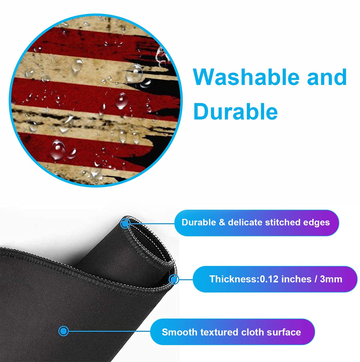 Retro American Flag XL Gaming Mouse Pad with Stitching Edge Laptop Desk Mat