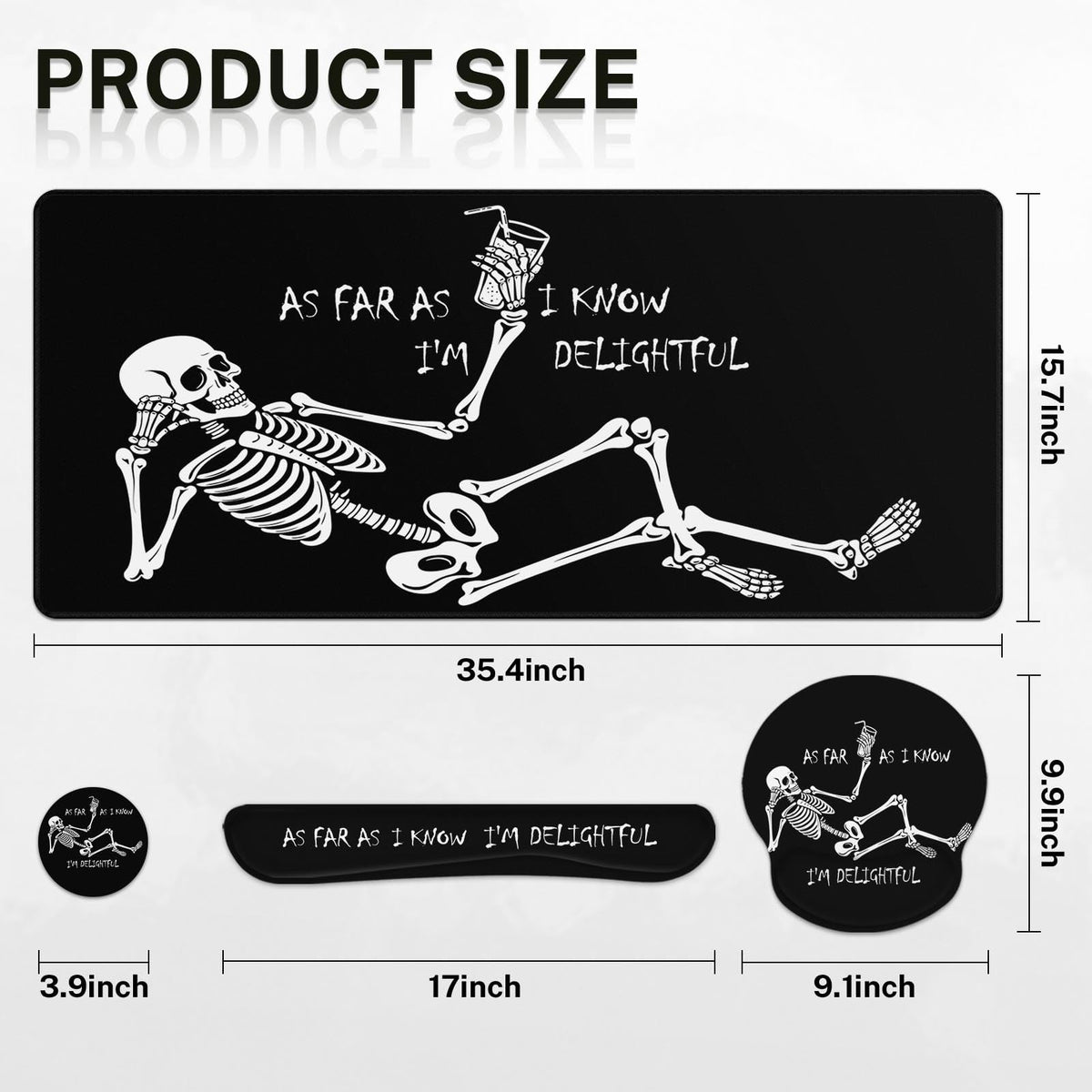 Britimes Keyboard Mouse Pad Set, 4 in 1 Desk Mat Set, Skull Skeleton Black