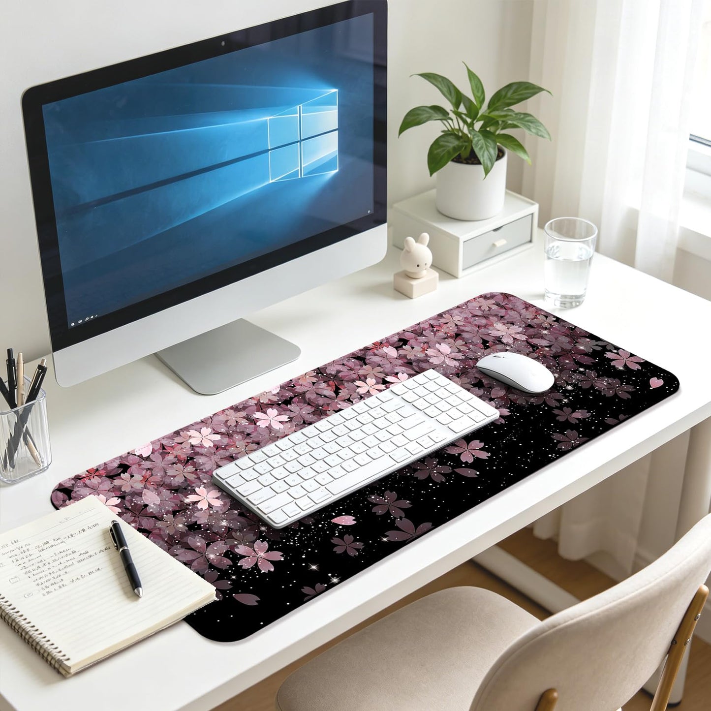 JIANG100 Japanese Cherry Blossom Gaming Desk Mat, Extended Flower Mouse Pad