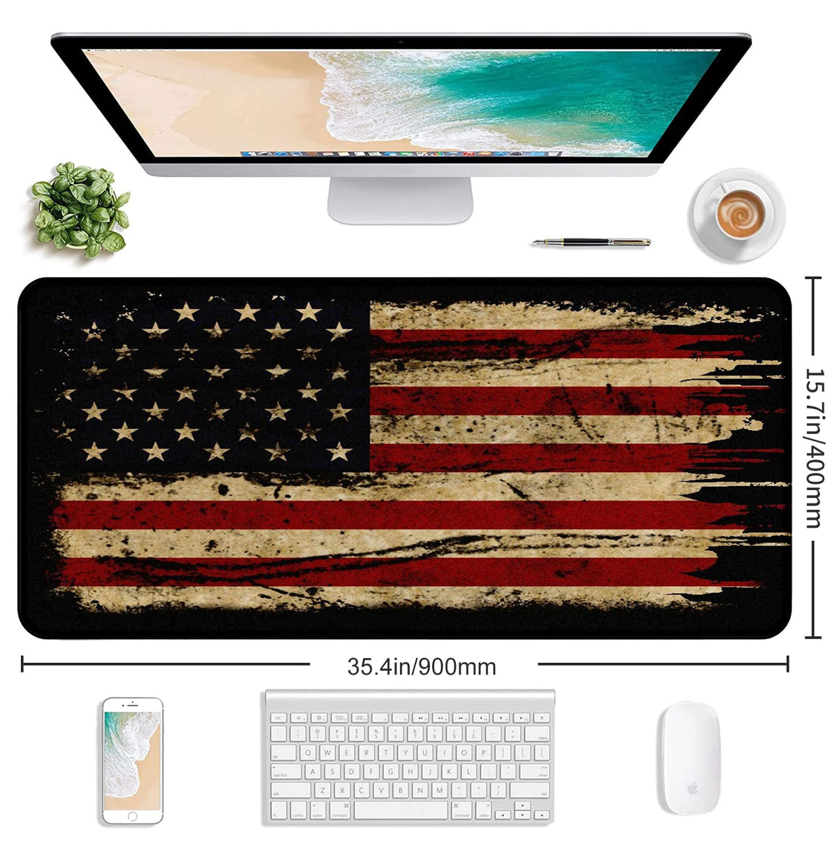 Retro American Flag XL Gaming Mouse Pad with Stitching Edge Laptop Desk Mat
