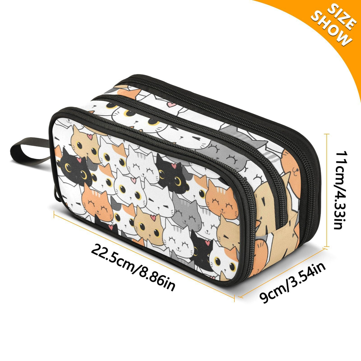 Sletend Pencil Case Cat Cartoon 3 Compartments Pencil Pouch