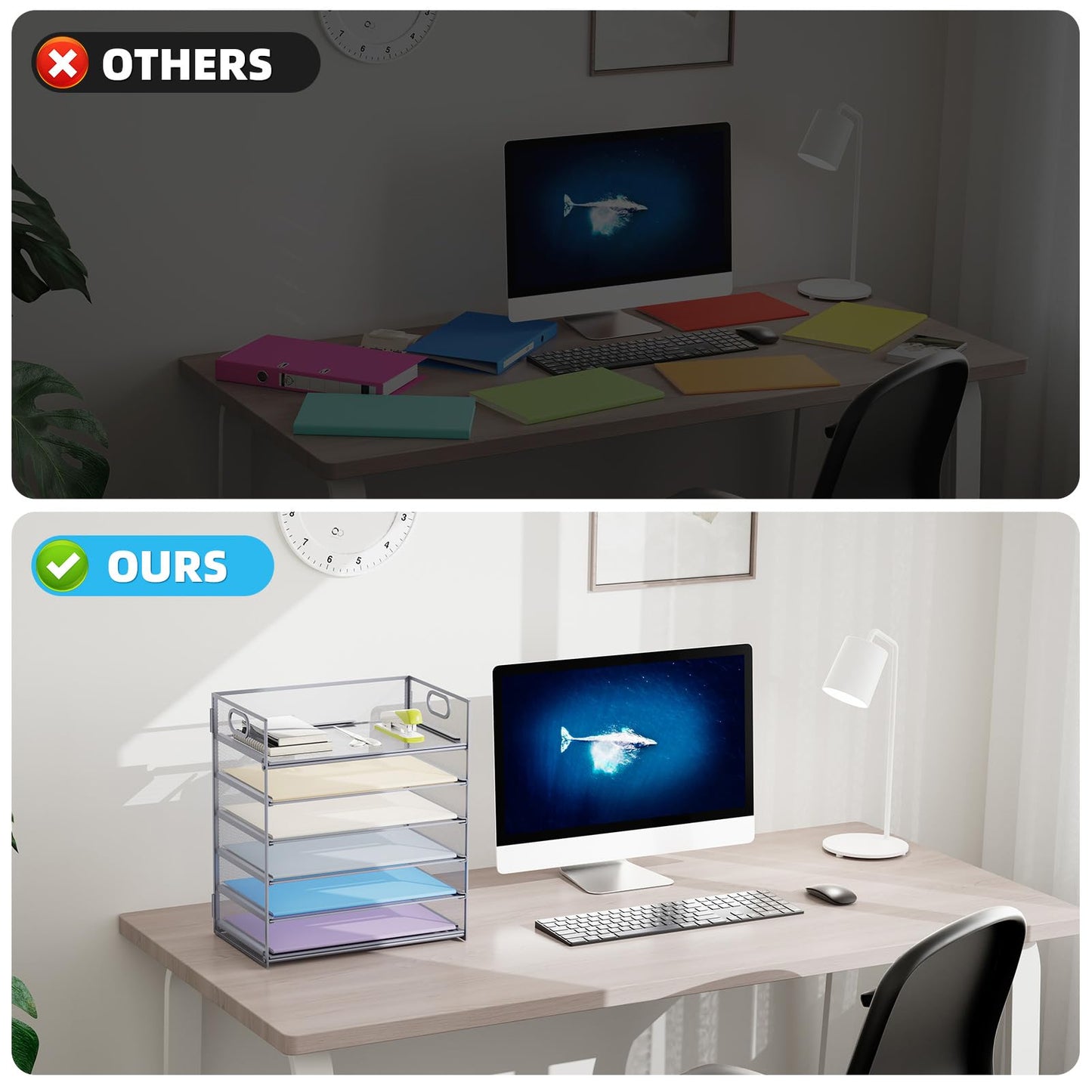 Marbrasse 6 Tier Paper Organizer Letter Tray - Mesh Desk File Organizer with Handle, Paper Sorter