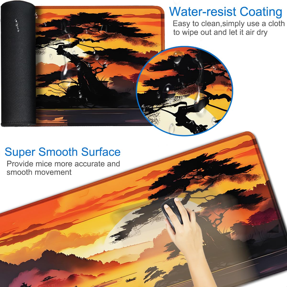 Mouse Pad Gaming, 31.5x15.7 inch Large Extended Computer Keyboard Mouse Mat, Water Resist Non-Slip
