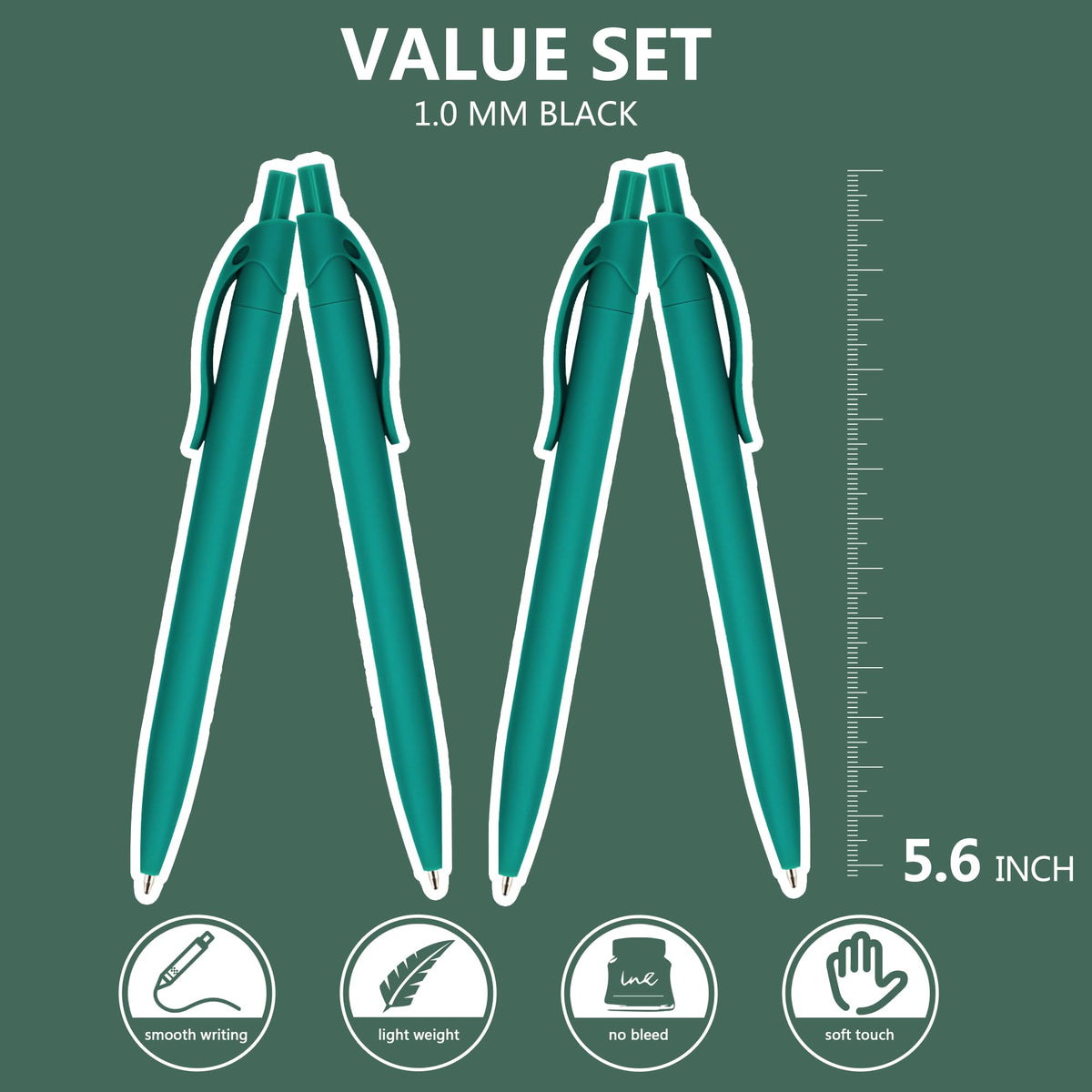 deegtran Pens Bulk, 200 Pack No Bleed Teal Blue Barrel Click Pens, Wholesale Retractable Ballpoint