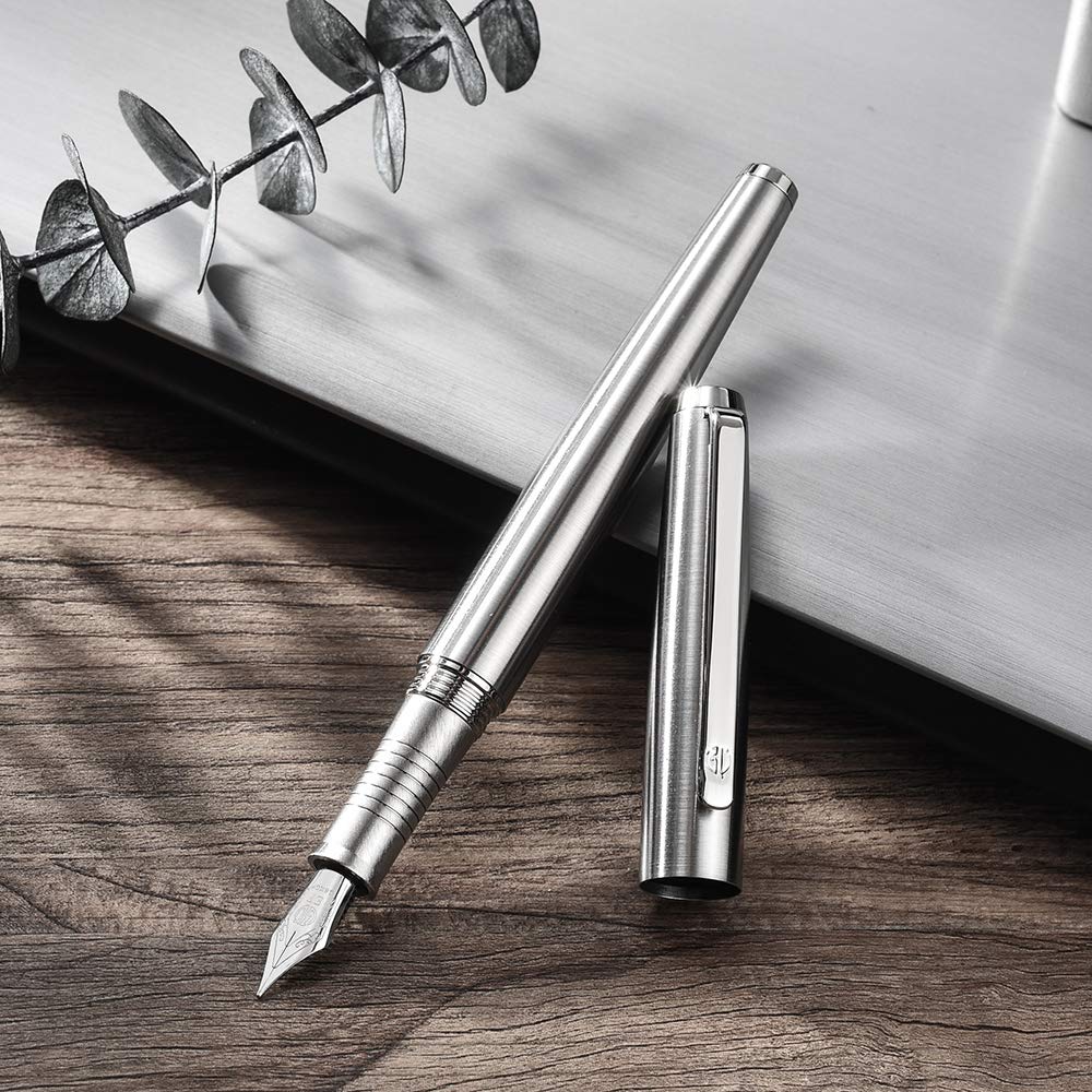 HongDian Stainless Steel Fountain Pen Iridium Fine Point with Converter and Metal Pen Box