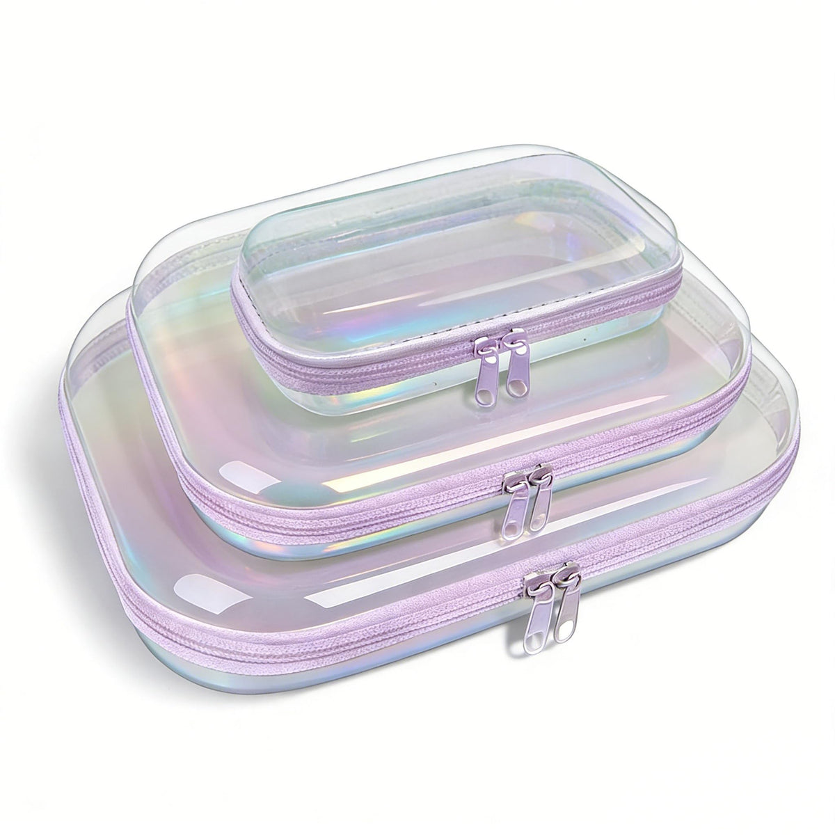 Clear Hard Shell Zipper Case,3PCS Transparent Clear Laser Zipper Pouches,Hard Side Plastic Case