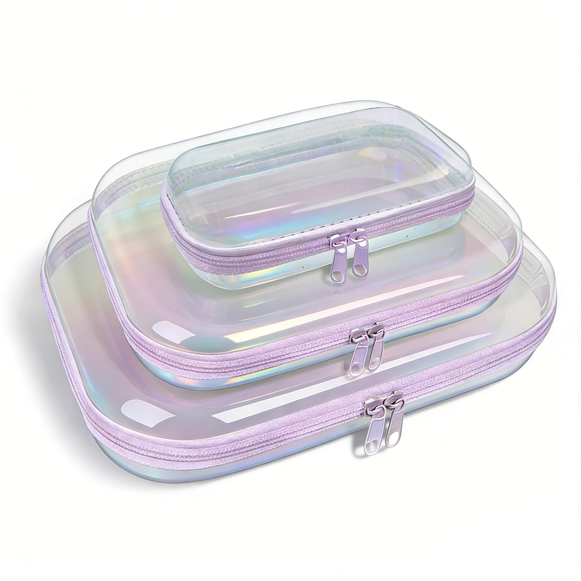 Clear Hard Shell Zipper Case,3PCS Transparent Clear Laser Zipper Pouches,Hard Side Plastic Case