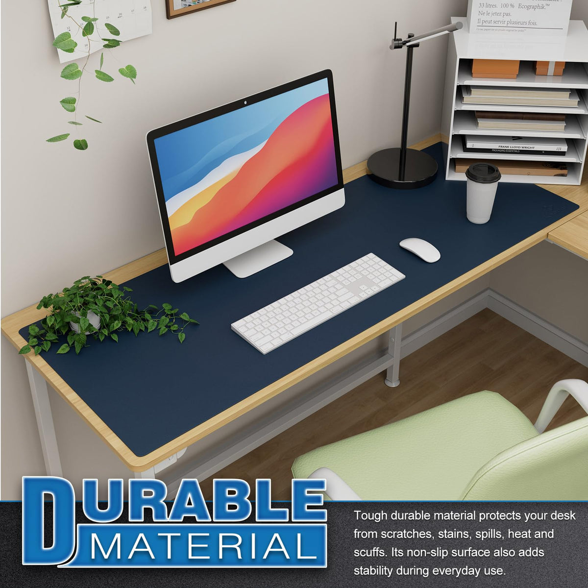 K KNODEL Extra Large Desk Mat, Leather Mouse Pad (47.2"x17", Dark Blue)