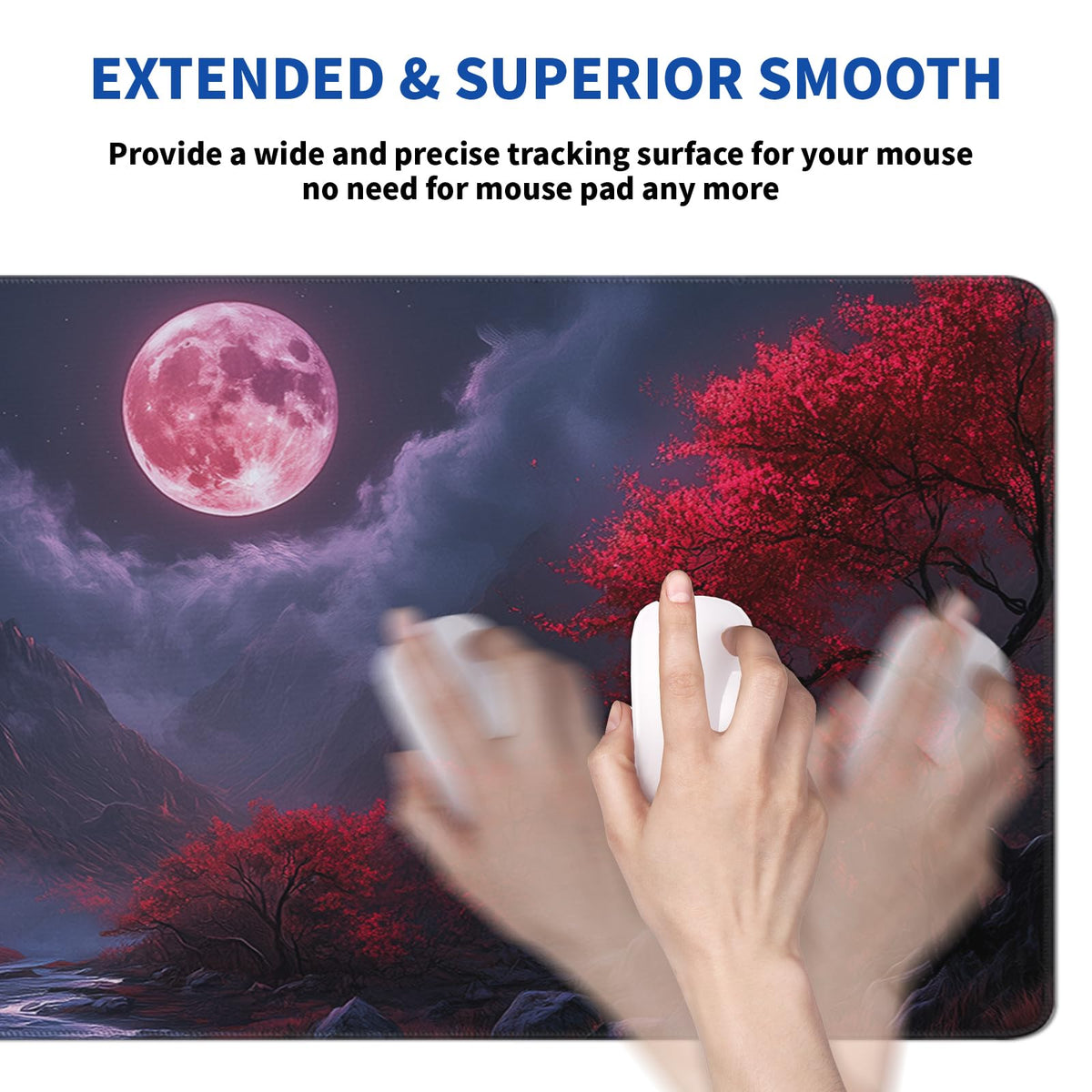 Darkness Red Moon Mouse Pad Abstract Red Mouse Pad 31.5x11.8 Inch Texture Non-Slip Rubber Base