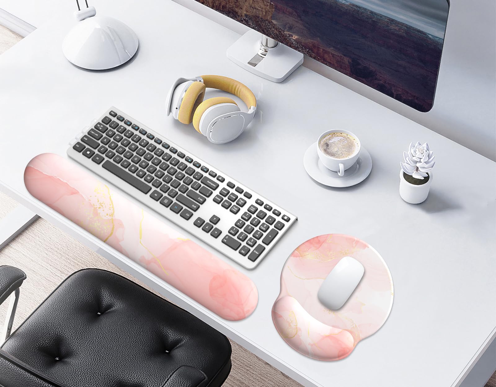 eulps Mouse Pad Wrist Support, Ergonomic Memory Foam Keyboard Wrist Pad & Gel Wrist Rest Set for