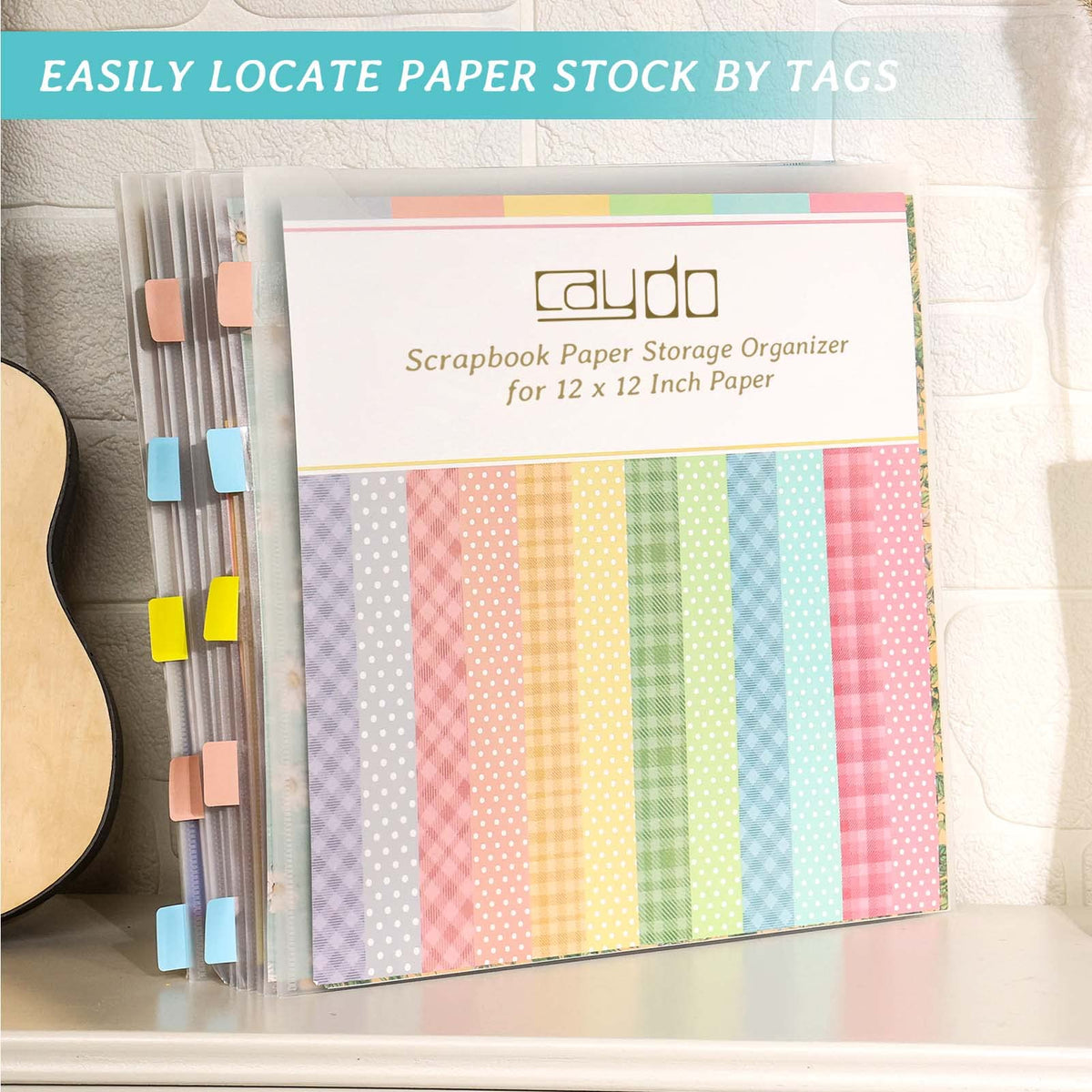 Caydo 82 Pieces Scrapbook Paper Storage Organizer with 120 Pieces Sticky