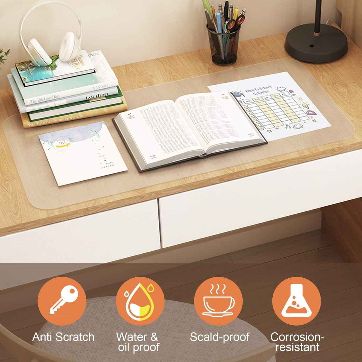 NATRKE Clear Desk Mat Pad, 27.6"x15.7" Large Transparent Computer Desk Mat Plastic Desktop