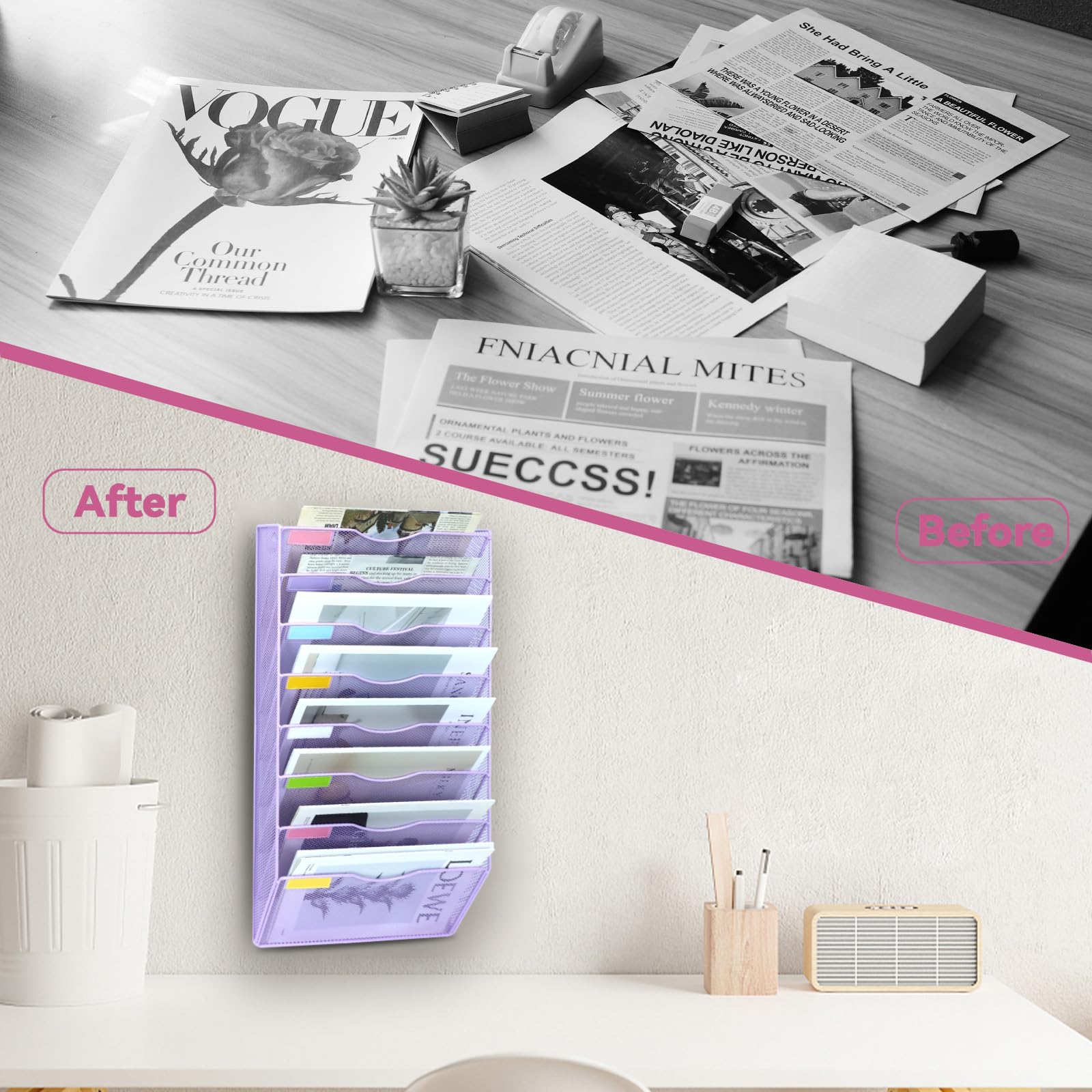 ideallife 8 Pockets Mesh Wall File Holder Organizer Office Hanging File Folder Magazine Rack