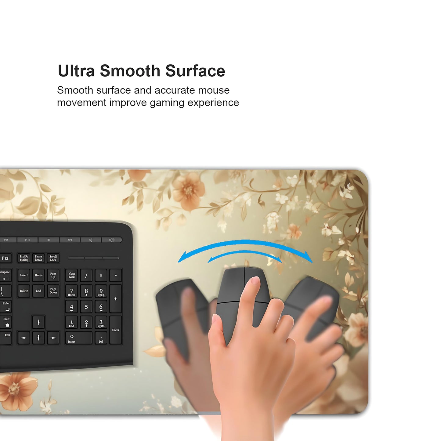 Cute Floral Aesthetic Daisy Gaming Mouse Pad, Muted Green Dreamy Desk Mat with Anti-Slip Base &
