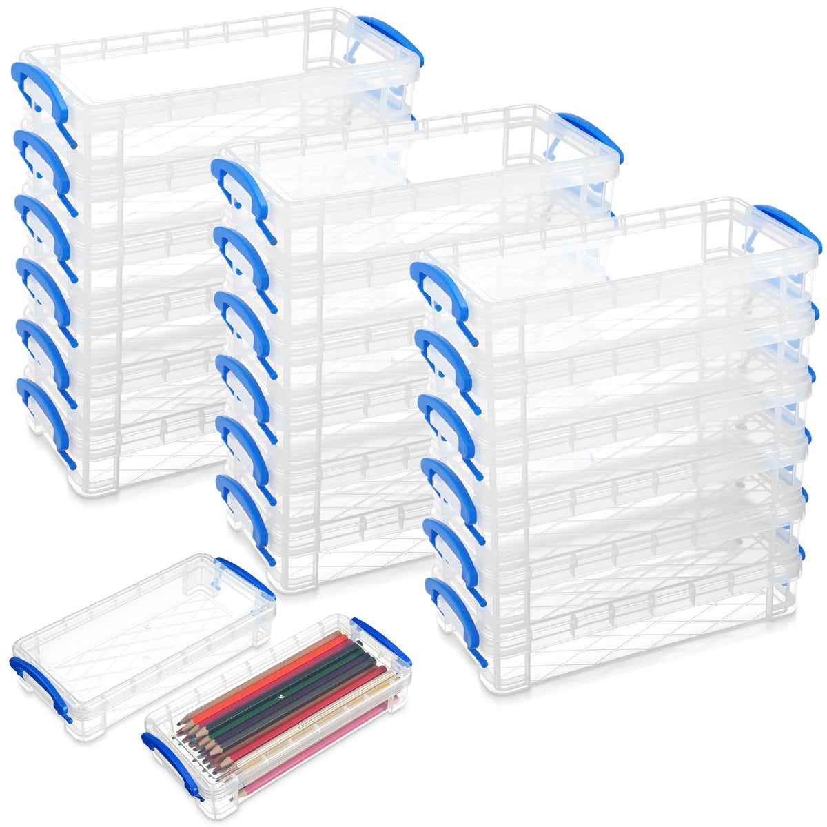 Gueevin 24 Pcs Pencil Box Clear Plastic Pencil Case, Blue