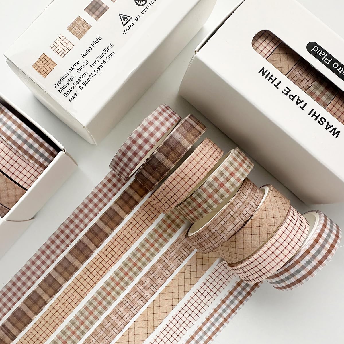 YUBX Vintage Washi Tape Set 8 Rolls Thin Retro Decorative Antique Patterns Masking Tapes for Arts