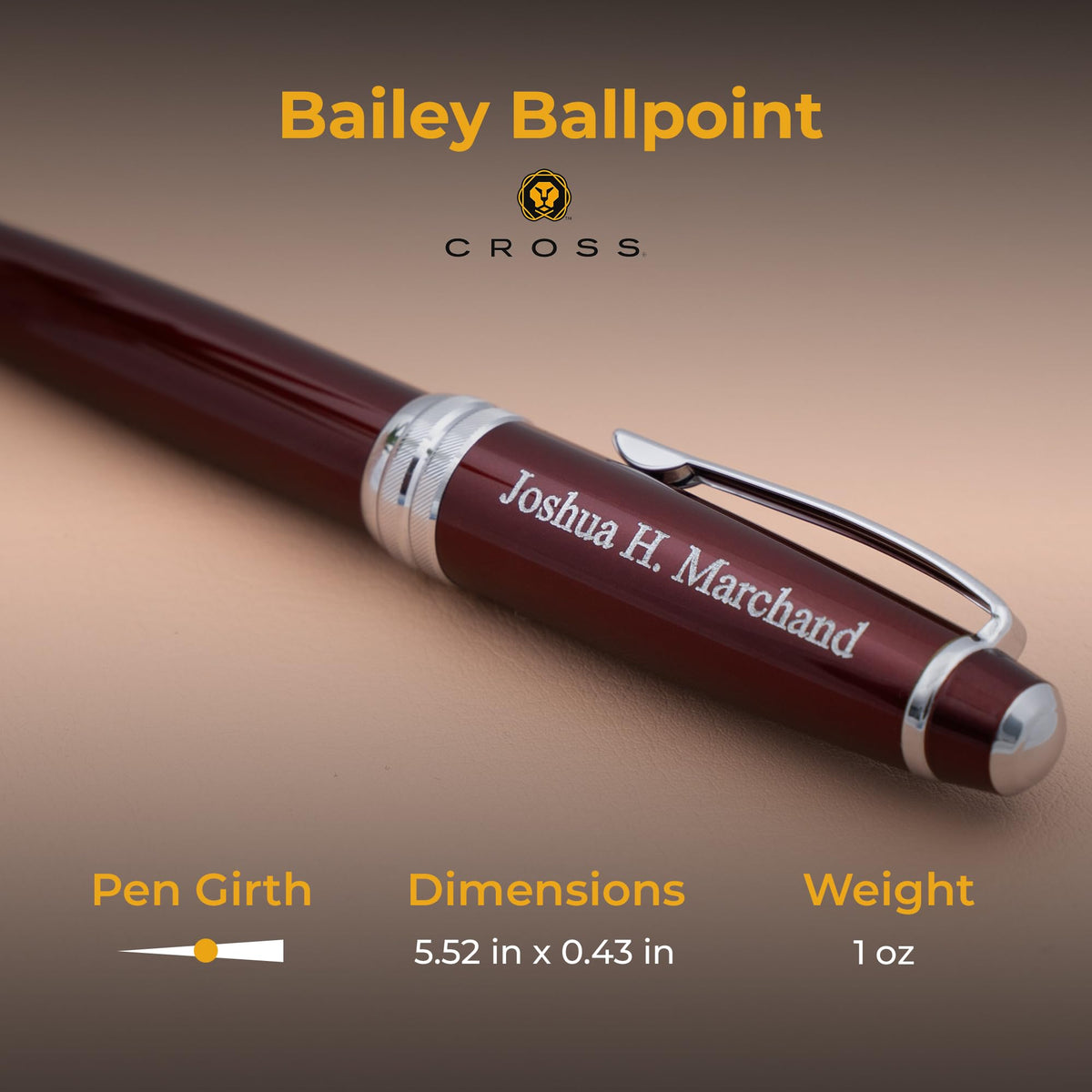 Cross Bailey Personalized Ballpoint Pen in Red Lacquer with Chrome Trim