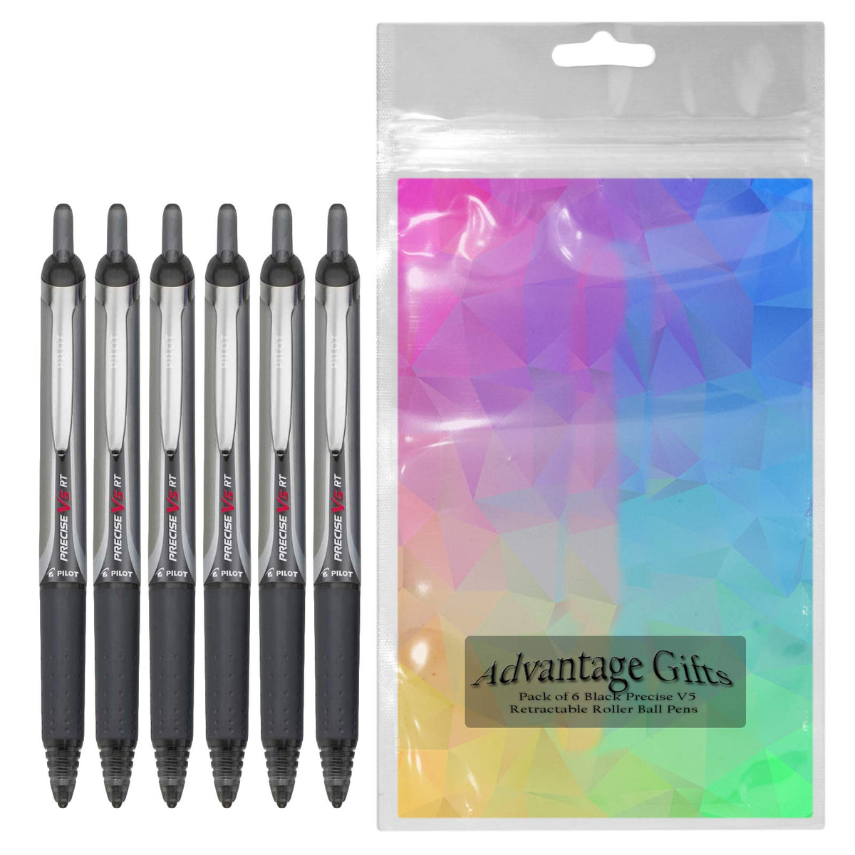 Precise V5 RT Retractable Rollerball Pens, 0.5mm Extra Fine, Black, 6-Pack