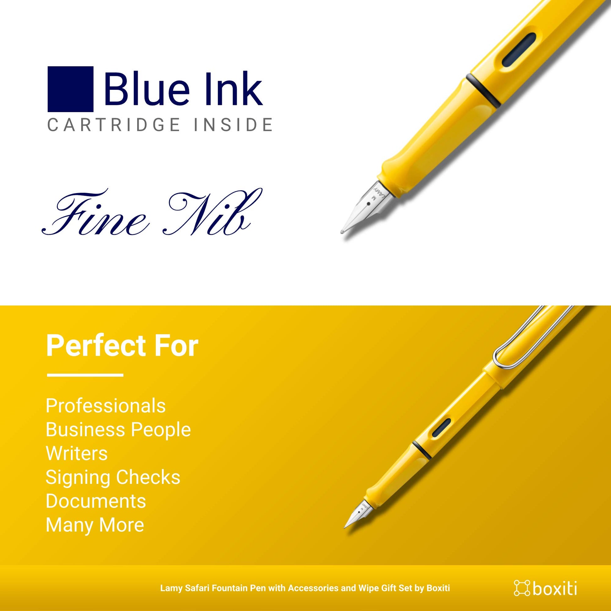 Lamy Safari | Yellow | Fine Nib | 5 Black Ink Cartridges, Z28 Converter and Wipe
