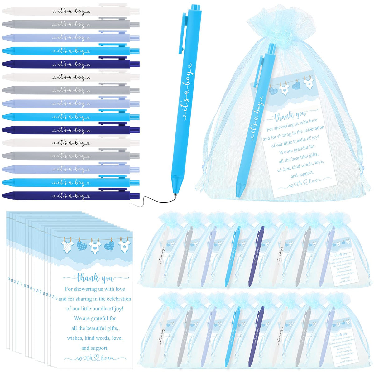 Chuangdi 50 Pack It's a Boy Party Baby Shower Pens Favors for Guests, Blue Gender Reveal Party