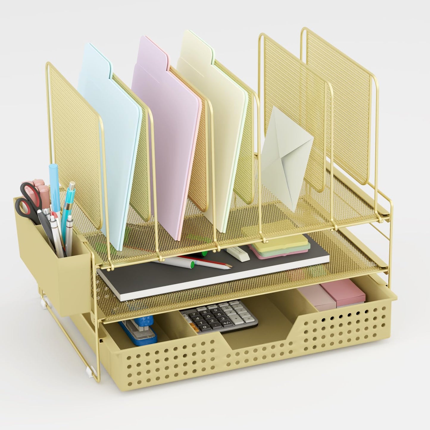 LEKETREE Gold Desk Organizer, Office Organization with Vertical File Holder, File Organizer with