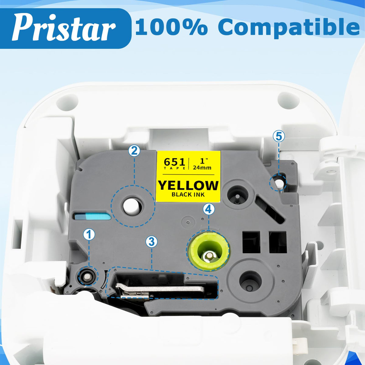 Pristar TZe-651 Black on Yellow Compatible for Brother 24mm 0.94 Tape