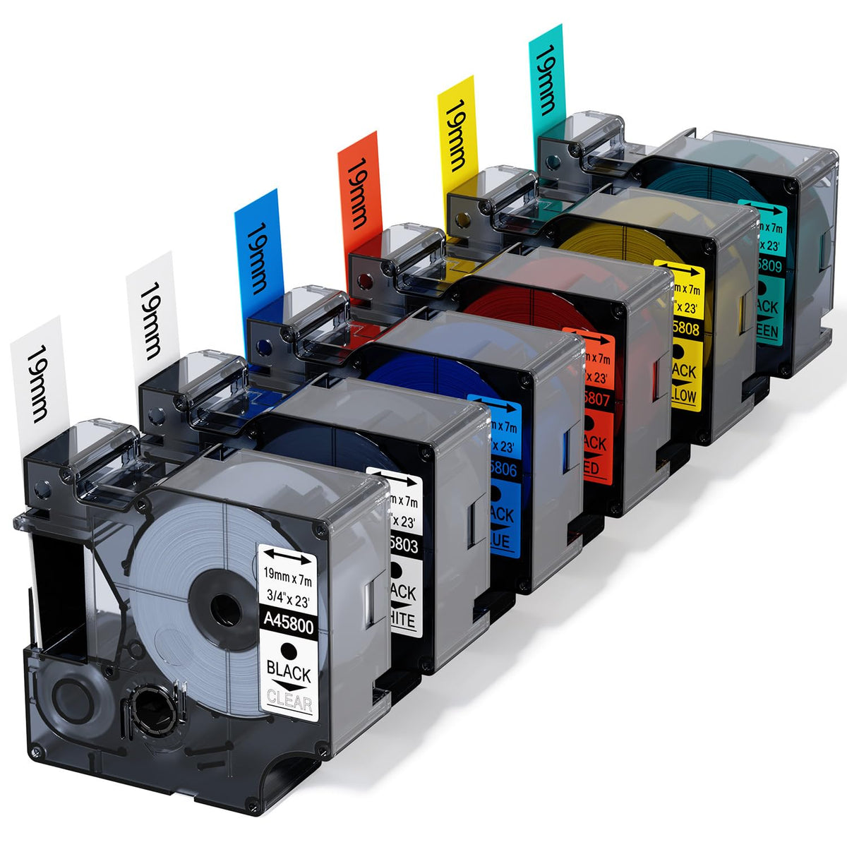 6Pk Compatible with Dymo D1 Label Tape 19mm Mix Colored Label Maker Refills