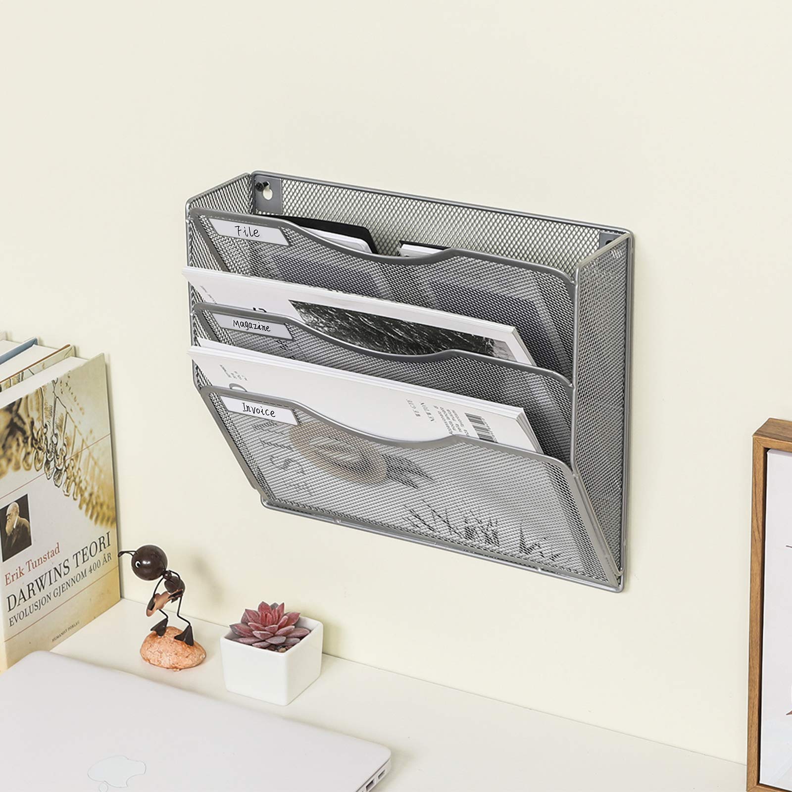 EasyPAG 3 Pocket Mesh Wall File Organizer, Hanging Paper Folder Holder with Classify Label