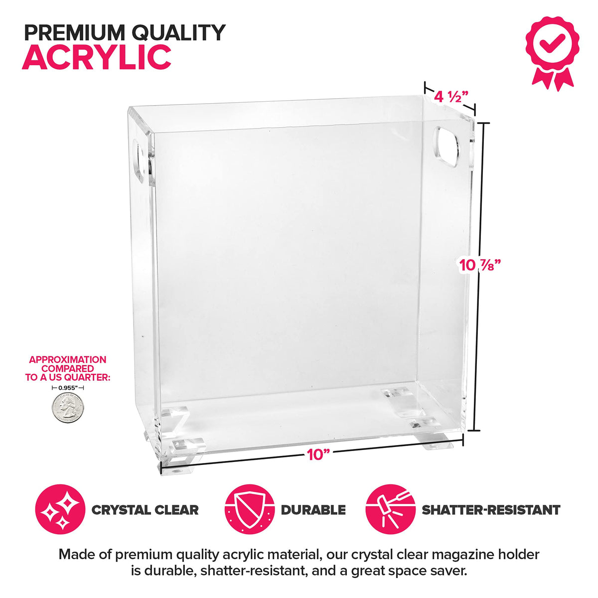 Stock Your Home Acrylic Magazine Holder - Crystal Clear Holder - Shatterproof - Open Top - Space