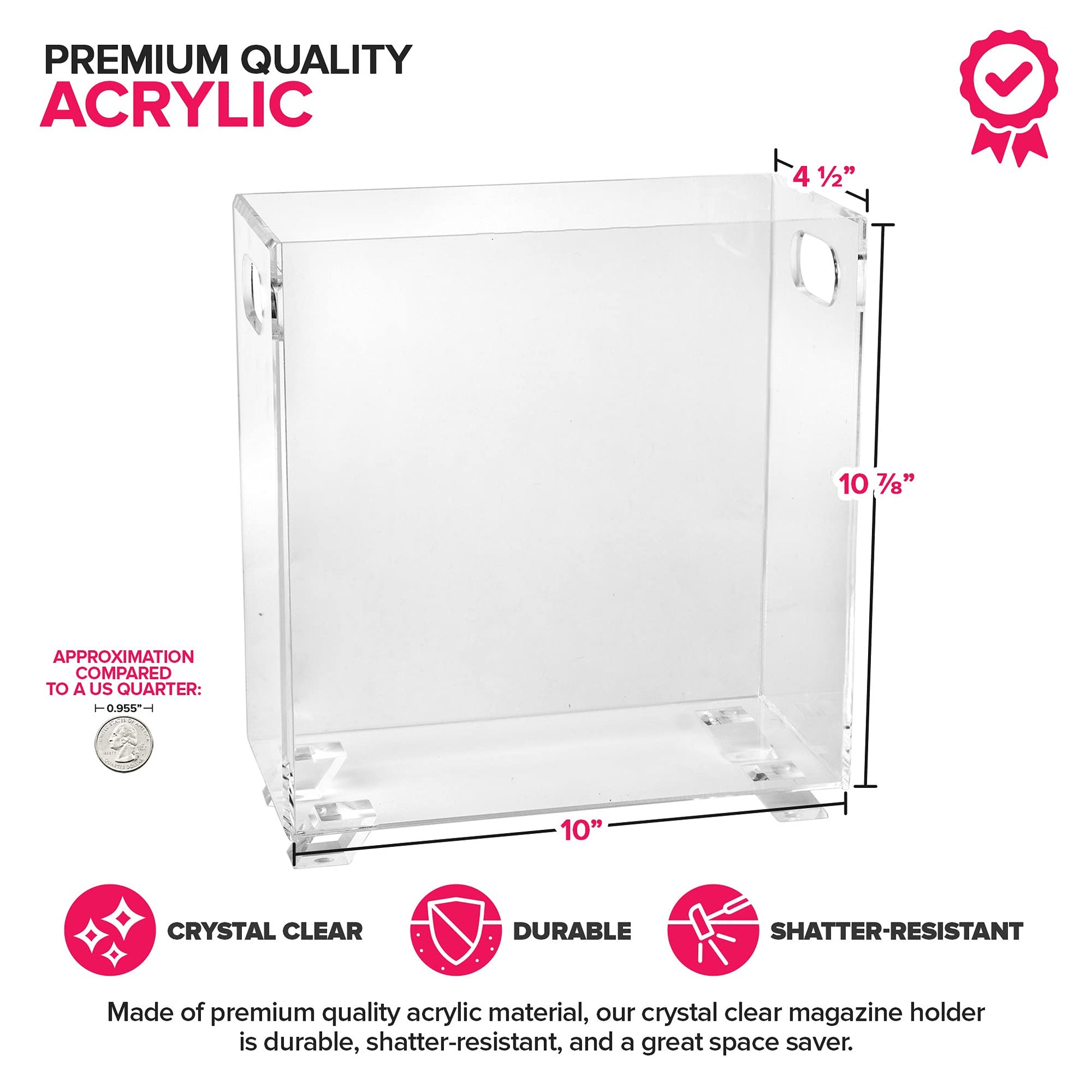 Stock Your Home Acrylic Magazine Holder - Crystal Clear Holder - Shatterproof - Open Top - Space