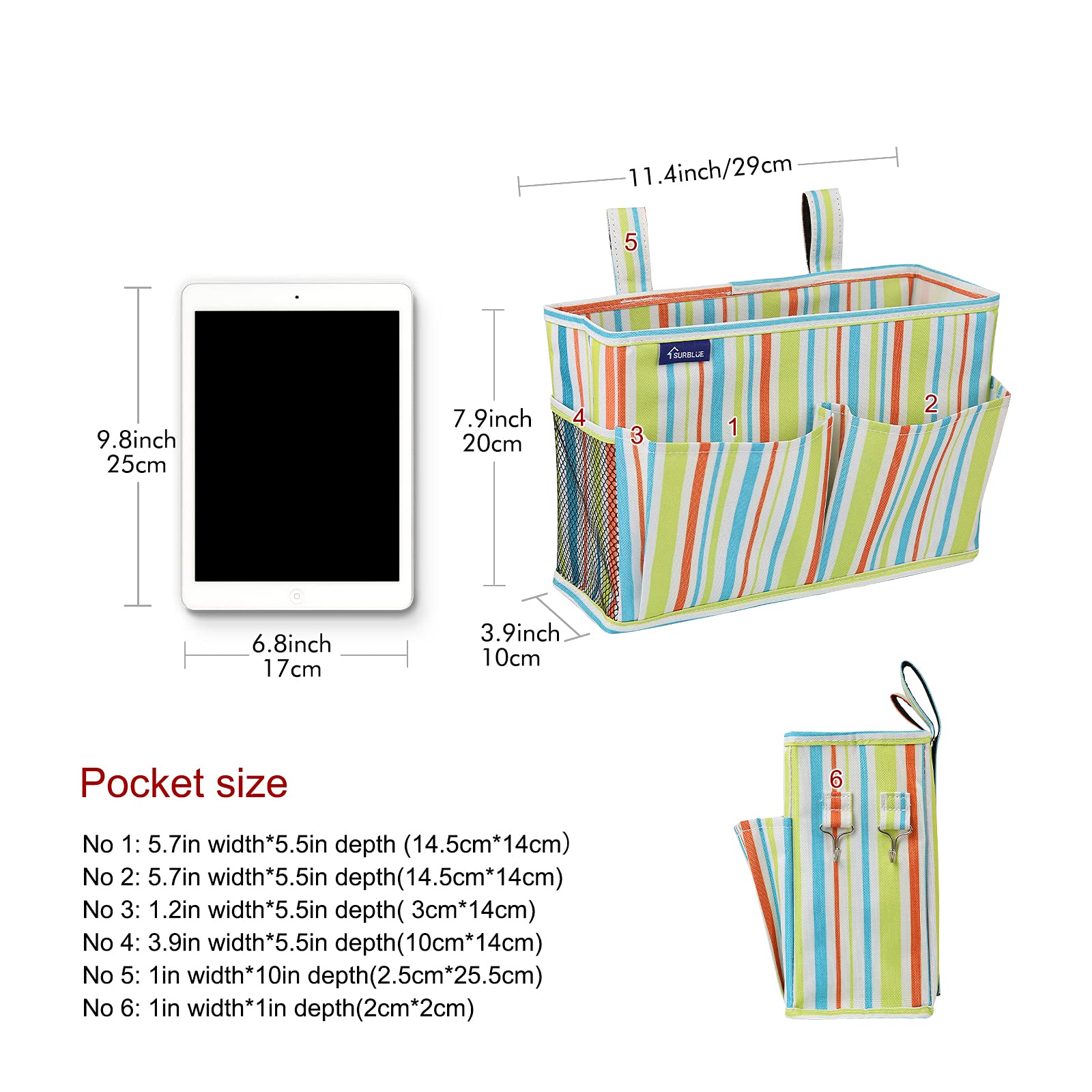 Surblue Bedside Caddy Hanging Bed Organizer Storage Bag Pocket for Bunk and Hospital Beds, College