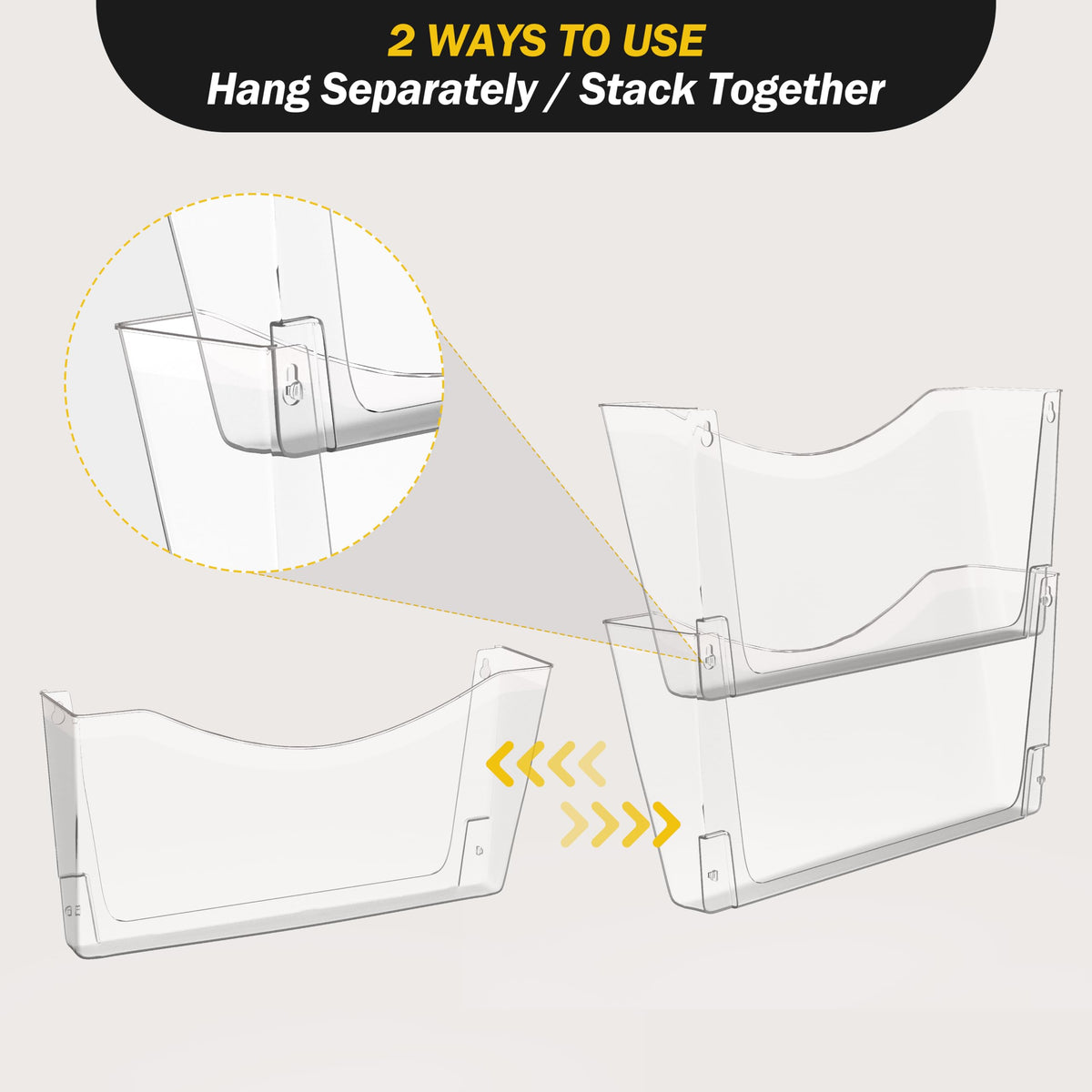 Kuntine.B 3 Pack White Single Pocket File Holder Hanging Wall Organizer, Wall Mount Mails Magazines