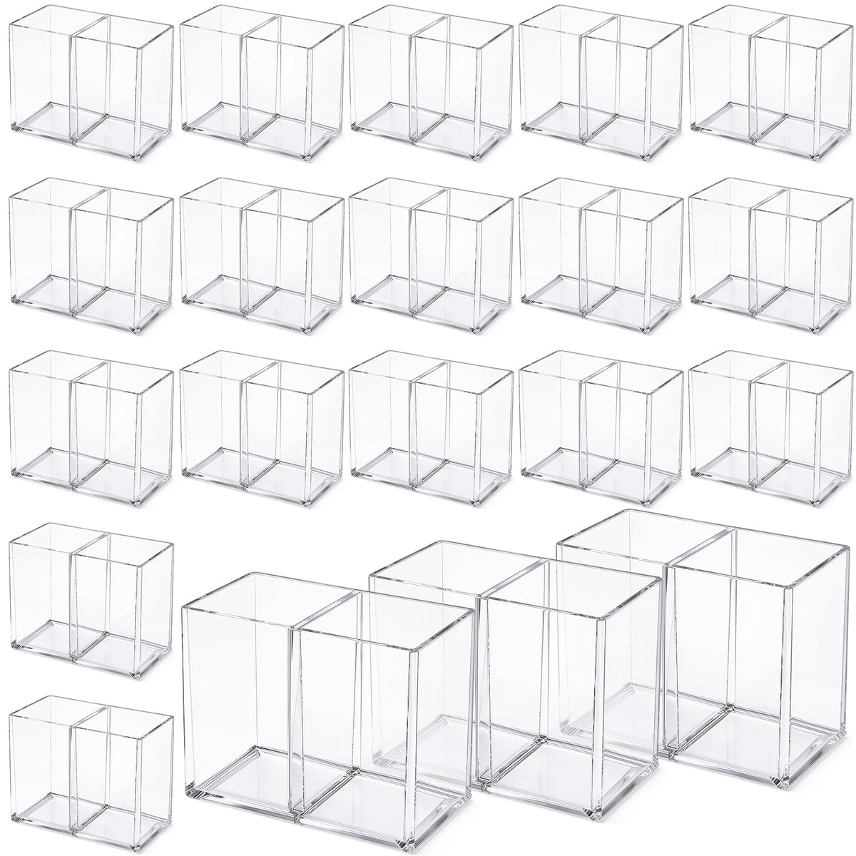Gejoy 20 Pcs Acrylic Pencil Pen Holder for Desk, Clear 2 Compartment