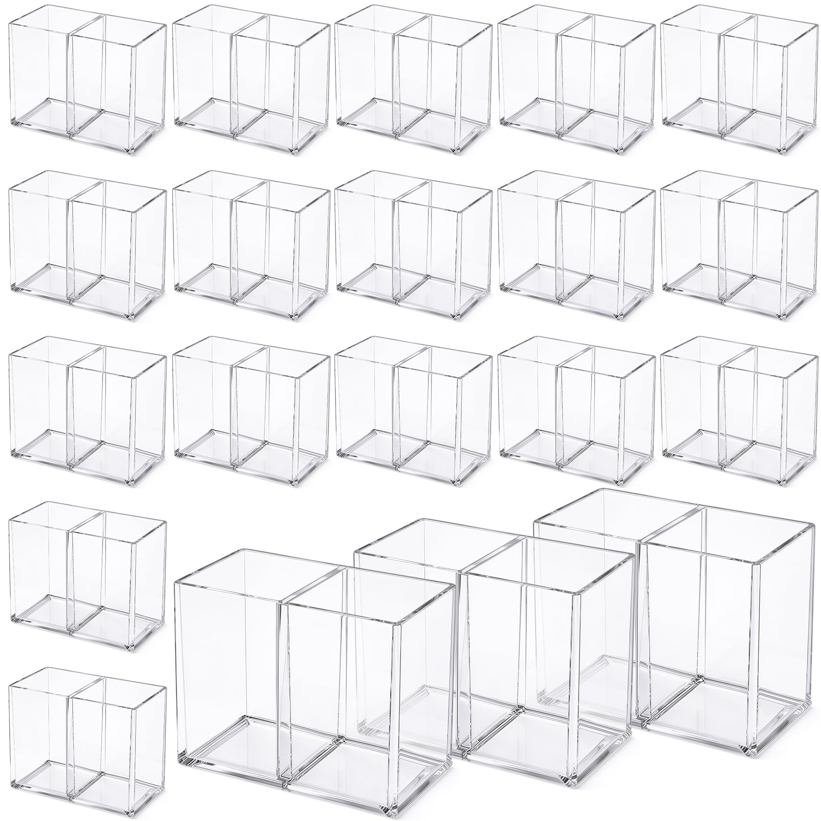 Gejoy 20 Pcs Acrylic Pencil Pen Holder for Desk, Clear 2 Compartment