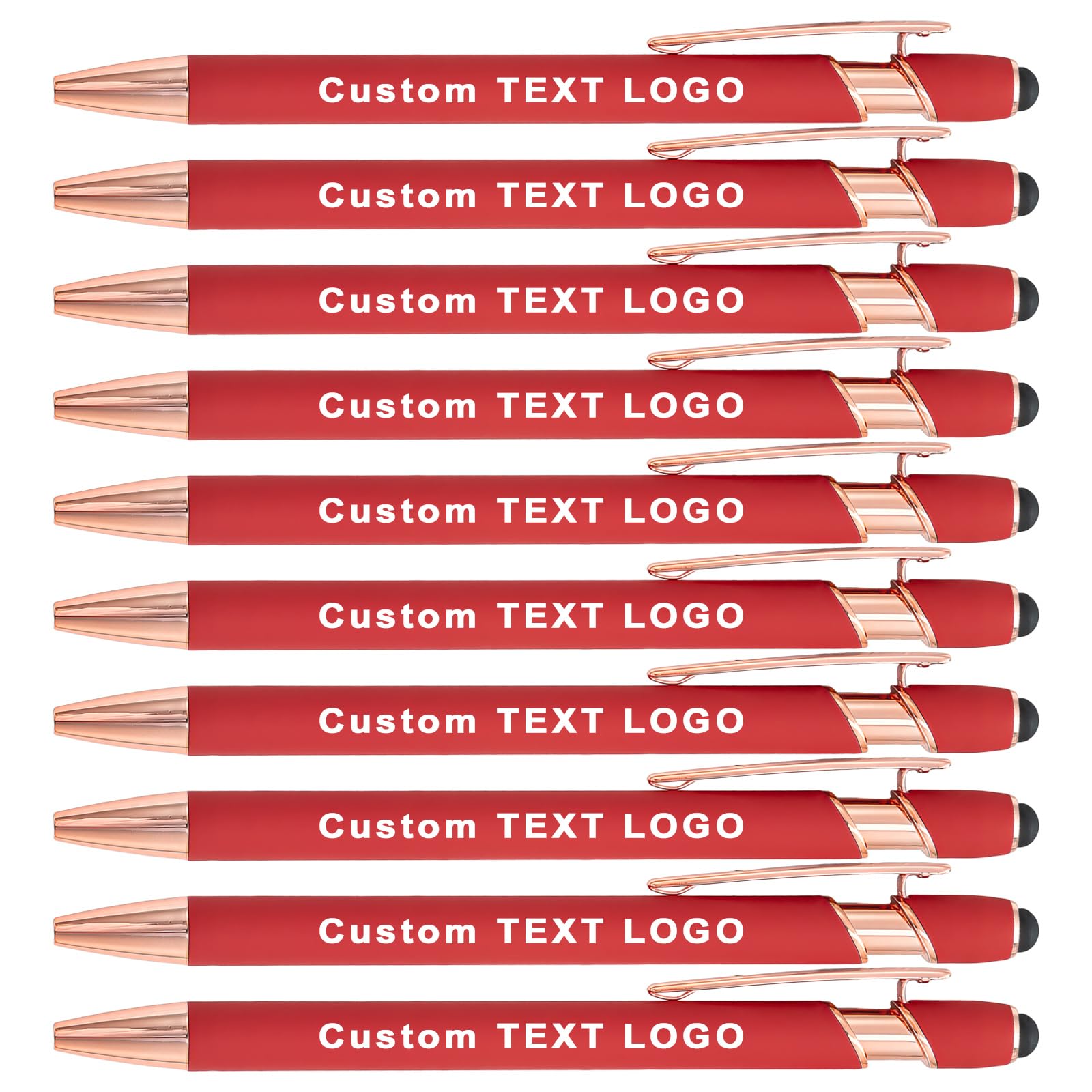 HEYZARDA Personalized Pens Ballpoint with Stylus, Red, 10 Pcs