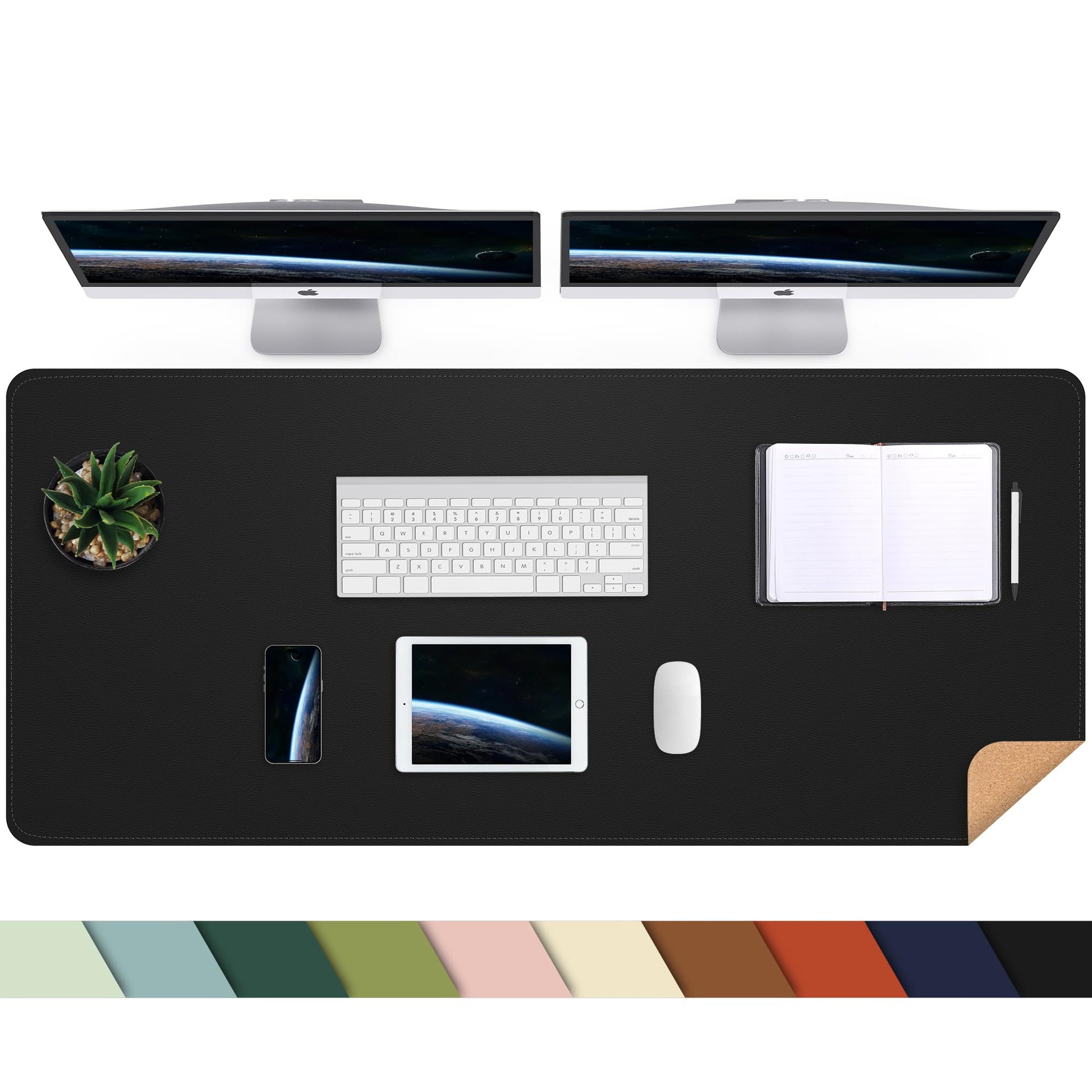 AFIING Cork Desk Mat 55" x 17", Dual-Sided Natural Cork & PU Leather Desk Pad, Non-Slip Waterproof