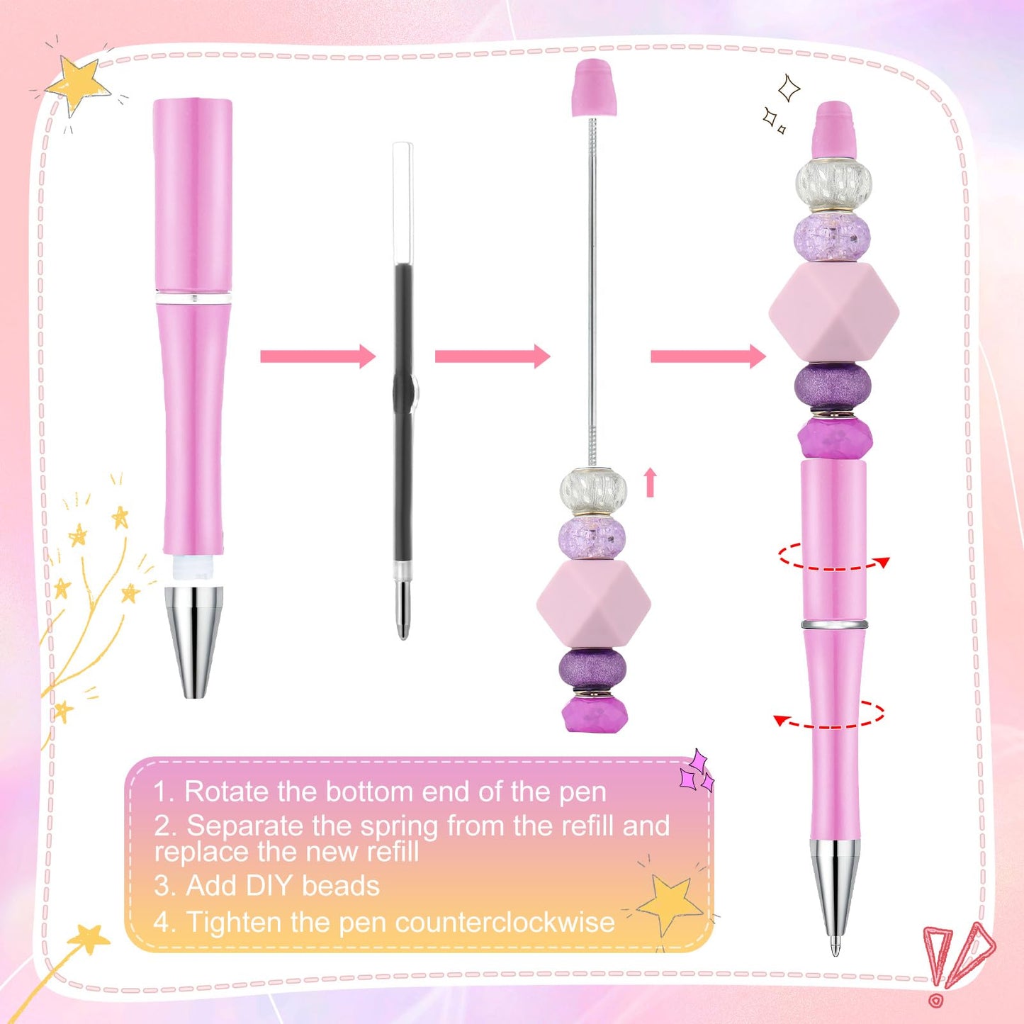 Kosiz 150 Pcs Plastic Beadable Pen Bulk, Pure Colors
