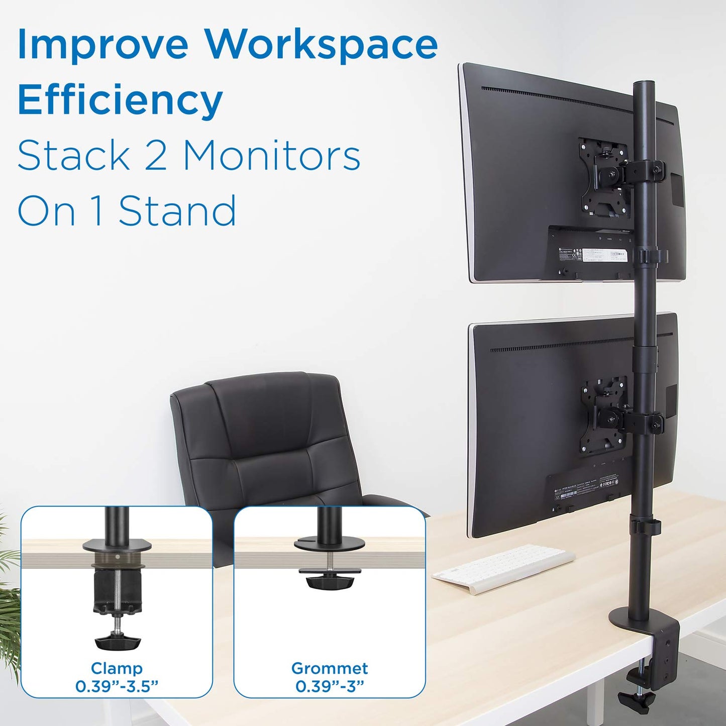 Mount-It Stacked Vertical Dual Monitor Mount for 13–32" Screens, Black